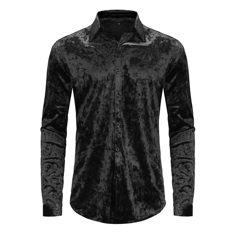 Premium Velvet Long Sleeve Dress Shirt for Men - Slim Fit Button Down Shirt for Wedding, Party & Formal Events - Elegant Casual Business Attire