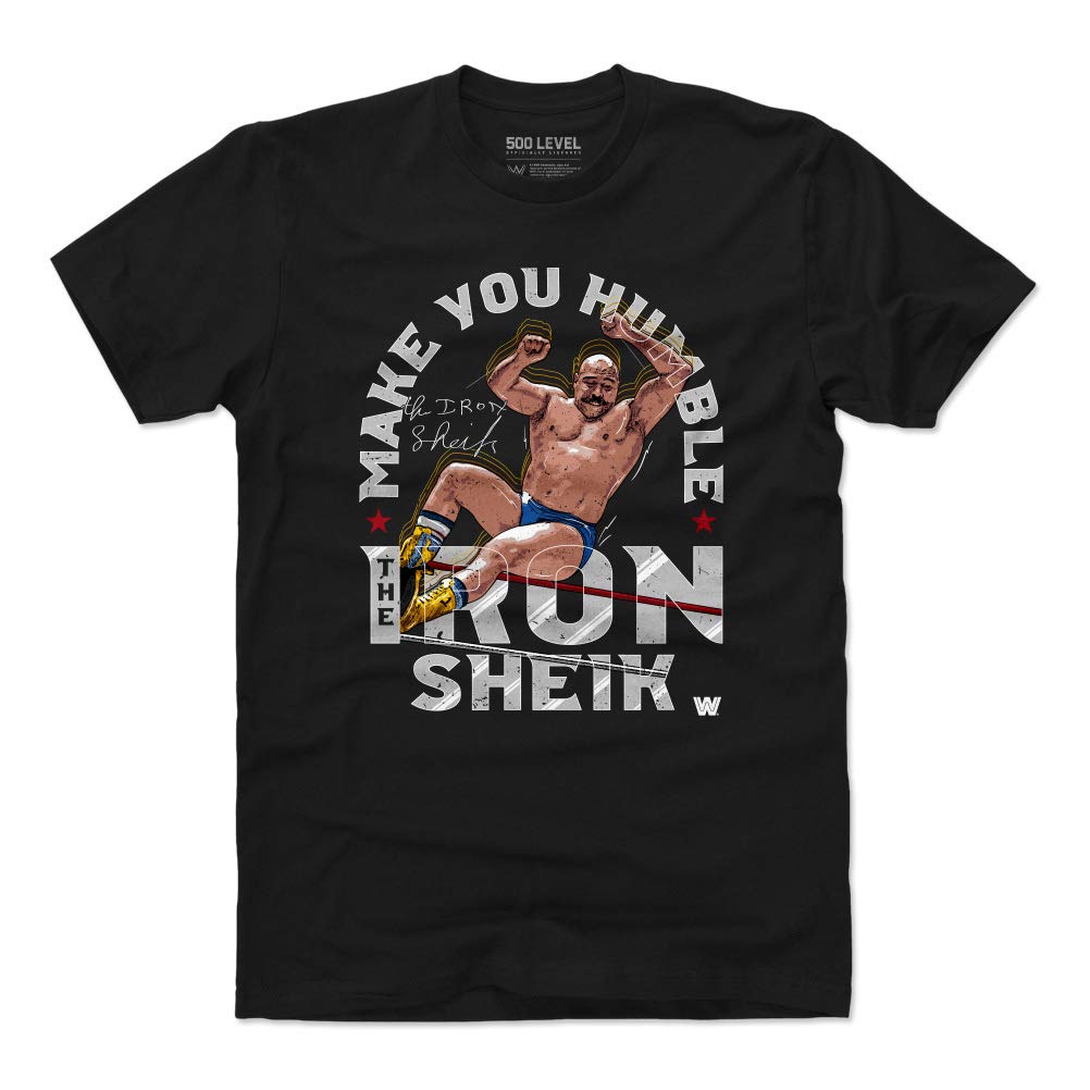 500 LEVEL Iron Sheik WWE Wrestling T-Shirt - Official Iron Sheik 'Make You Humble' Graphic Tee for WWE Fans - Perfect for Wrestling Events, Cosplay & Vintage Sports Apparel Collectors