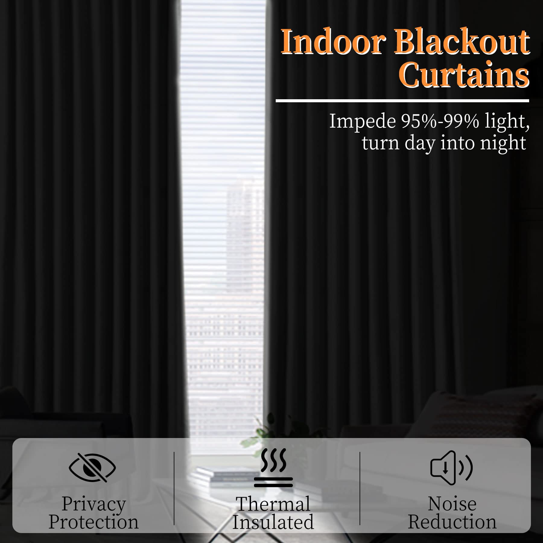 Frelement 100 Inch Wide Blackout Curtains - Thermal Insulated Room Darkening Drapes with Grommet Top for Bedroom, Living Room & Office - Noise Reducing Energy Saving Window Treatment, Navy Blue, 100