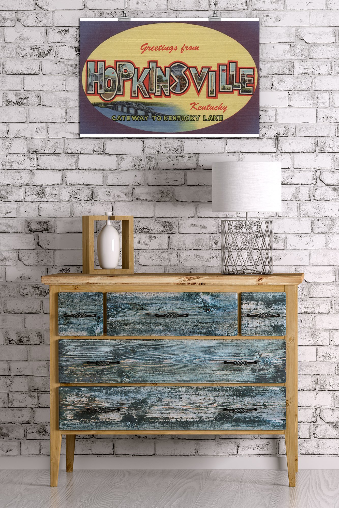 Lantern Press 16x24 Inch Giclee Art Print - Hopkinsville Kentucky Landscape with Large Letter Design - Wall Decor for Living Room, Office & Bedroom