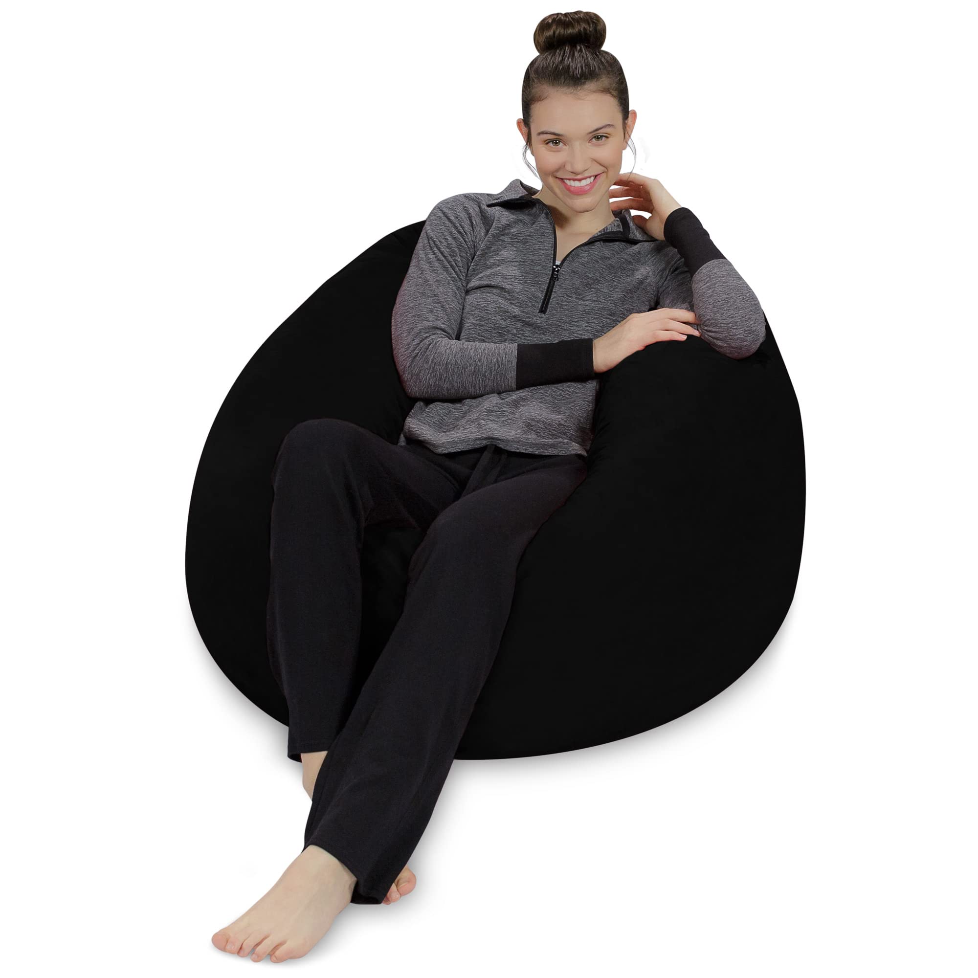 3' Memory Foam Bean Bag Chair with Soft Microfiber Cover - Comfortable Sofa Sack for Living Room, Bedroom & Game Room - Midnight Black - Perfect for Relaxing, Lounging & Gaming