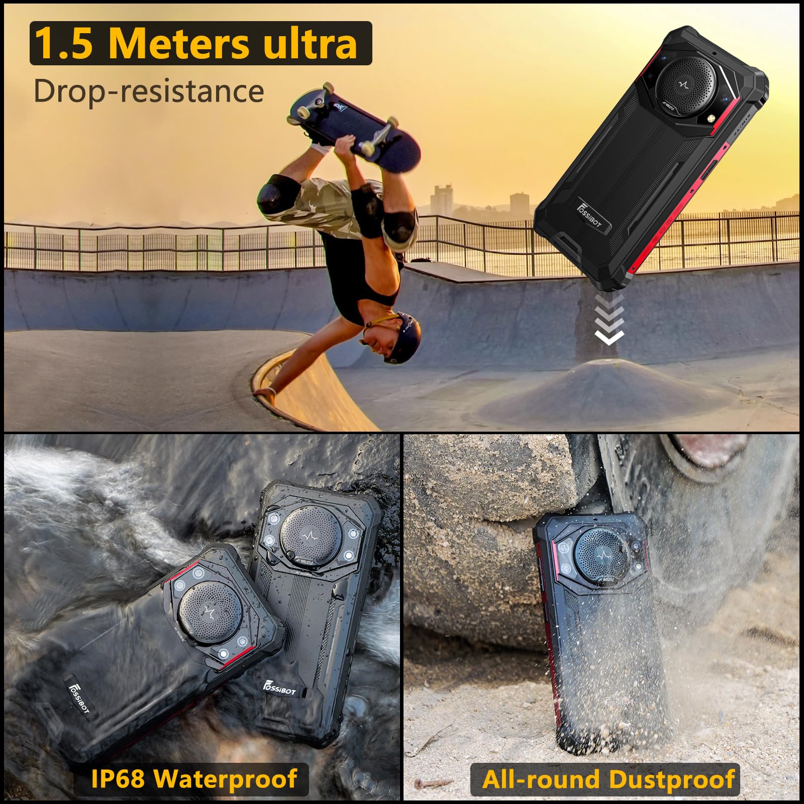 FOSSIBOT F101P Rugged Smartphone - Android 13, 7GB RAM + 64GB ROM (Expandable to 1TB), 10600mAh Battery, 5.45