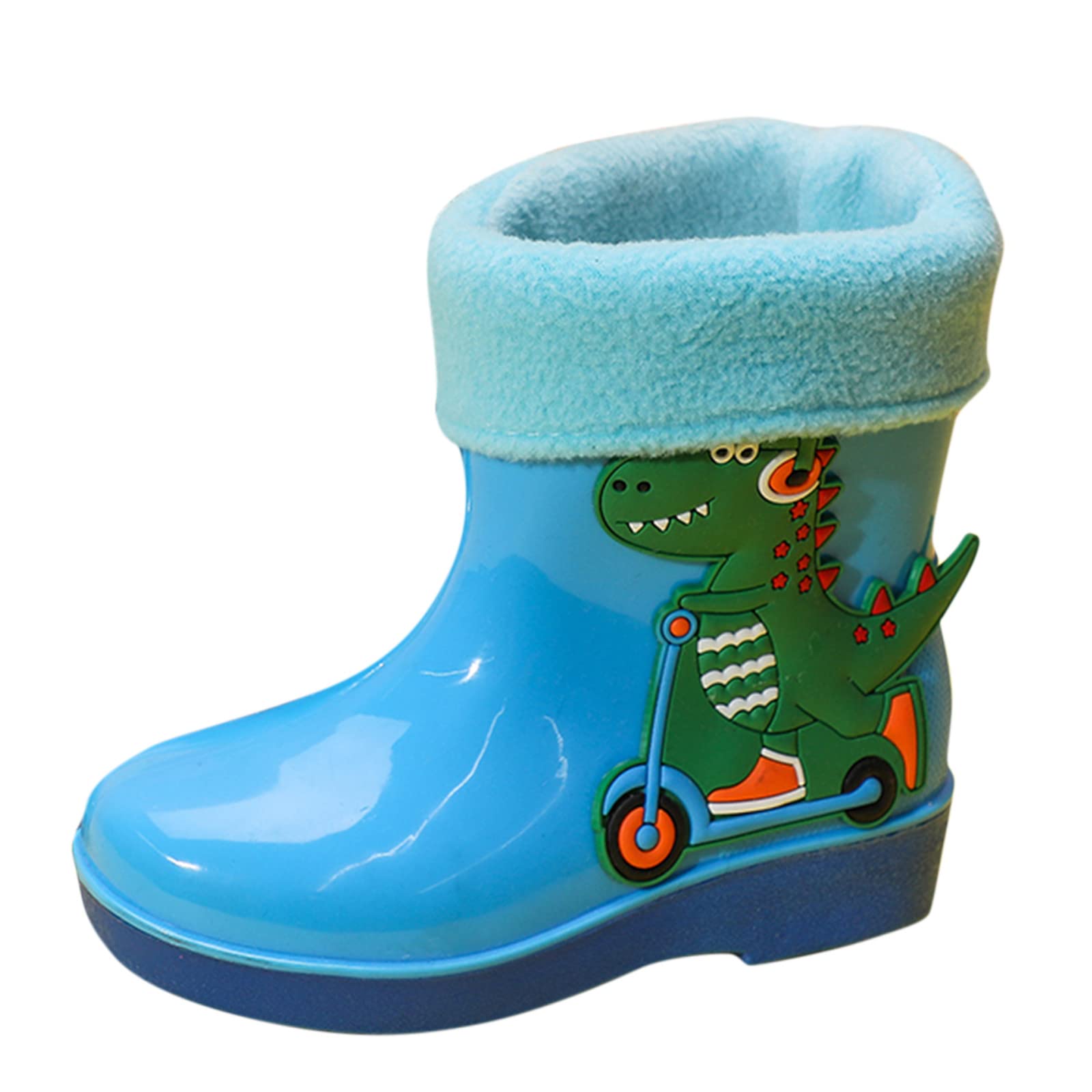 **Baby Girls & Boys Waterproof Rain Boots - Size 3 Soft Warm Cartoon Dinosaur Shoes with Strap | Non-Slip Outdoor Play, Puddle Jumping, Basketball & Daily Wear**