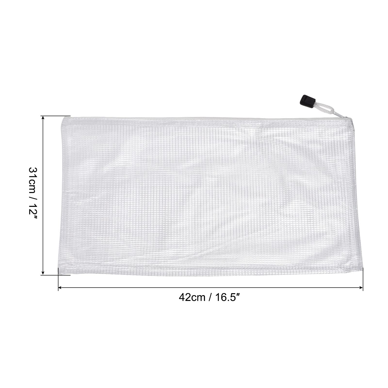 MECCANIXITY A3 Size Mesh Zipper Bags - 3 Pack White Plastic Document Folders with Secure Zipper for Office, School & Travel Organization | Waterproof File Pouches for Papers, Receipts & Important Documents