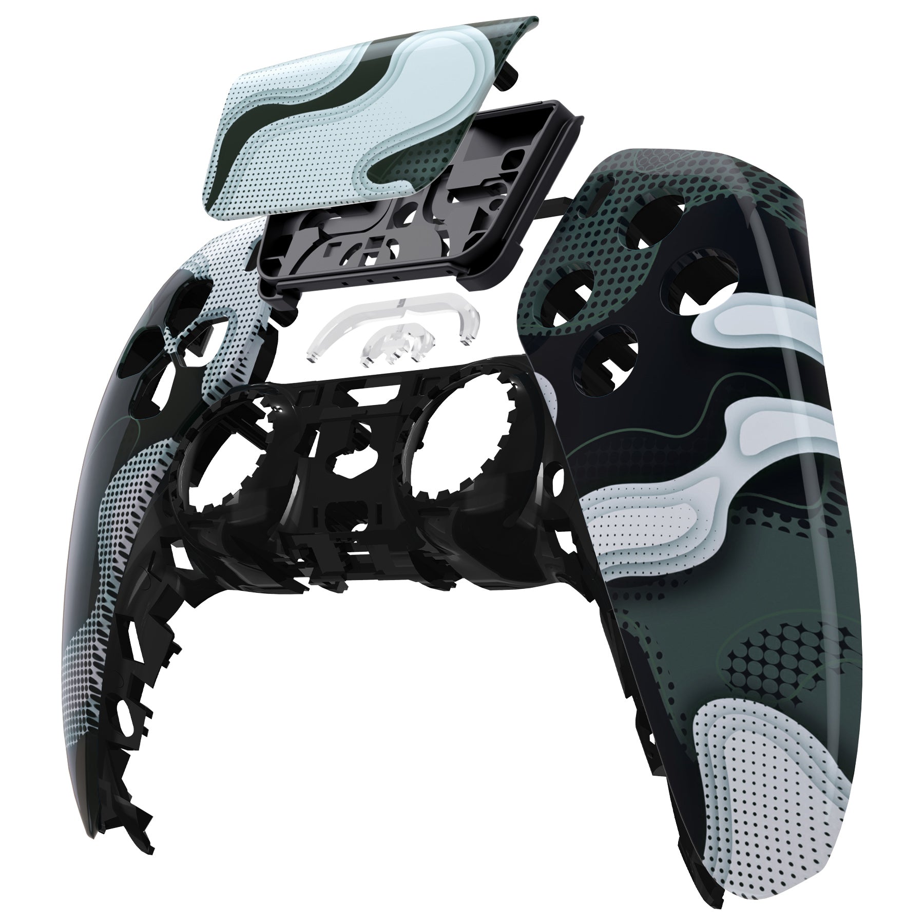 eXtremeRate PS5 Controller Front Housing Shell Replacement - Compatible with BDM 010/020/030/040/050 Models - Black White Camouflage Design - DIY Repair & Customization for Gaming Enthusiasts