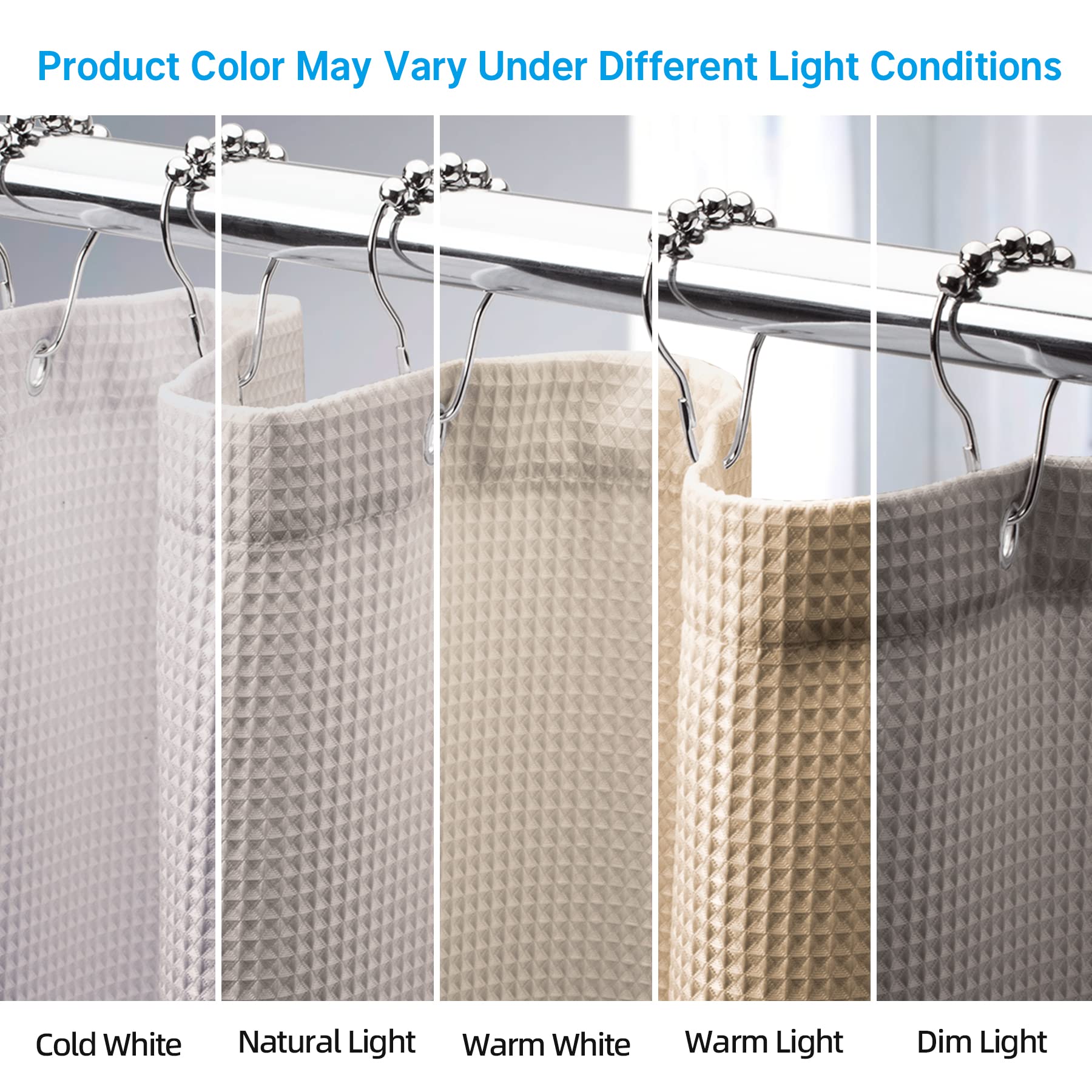 AmazerBath Heavy Duty Waffle Weave Shower Curtain - 72 x 78 Inches Hotel Quality Bathroom Fabric Curtain in Khaki - Perfect for Spa-Like Showers & Luxury Bathroom Decor