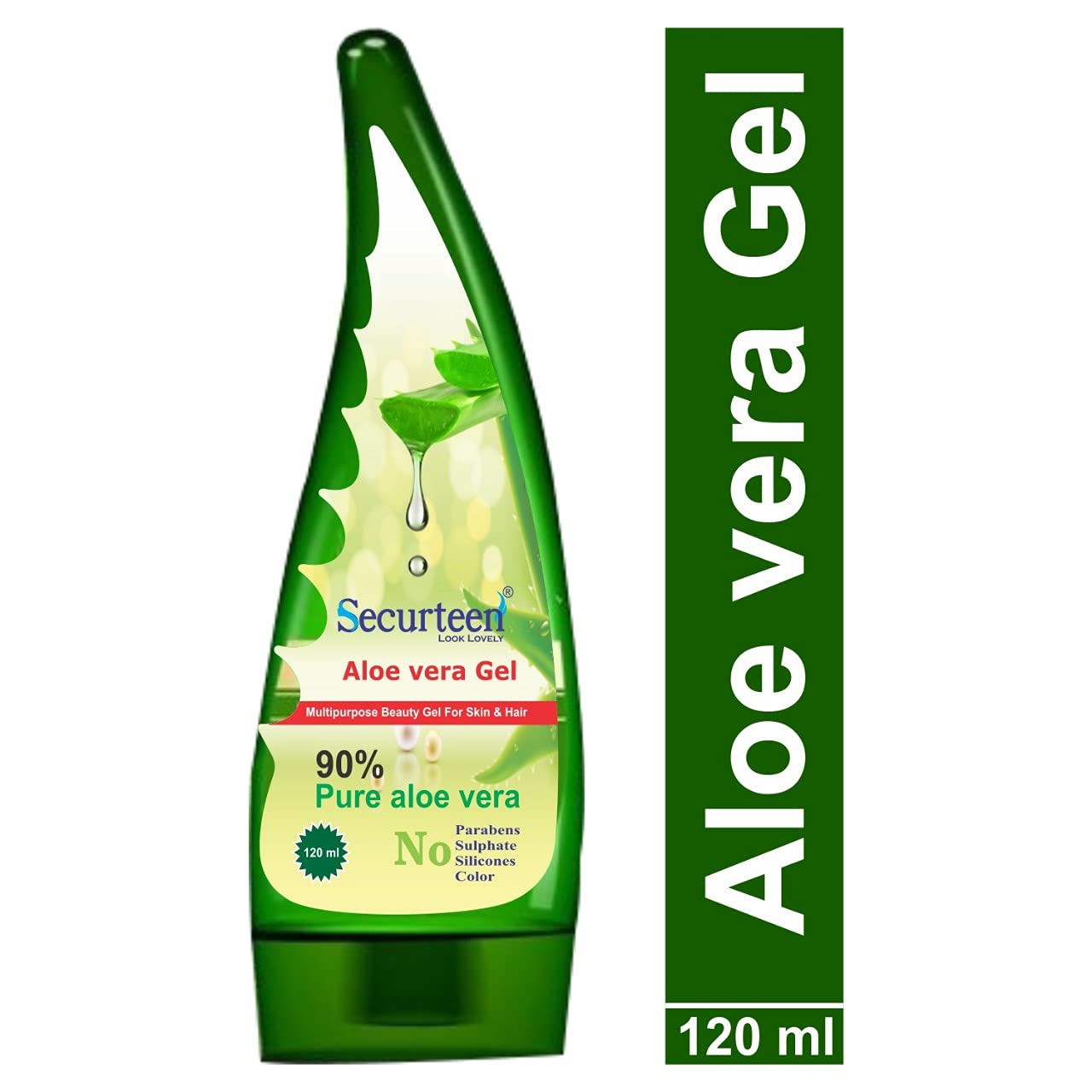 Securteen ISO Certified Aloe Vera Gel - 100% Pure Multipurpose Beauty Gel for Skin & Hair Care | Moisturizing, Soothing & Hydrating | Men & Women | 120ml (Pack of 1) | Perfect for Sunburn Relief, Acne Treatment & Hair Conditioning