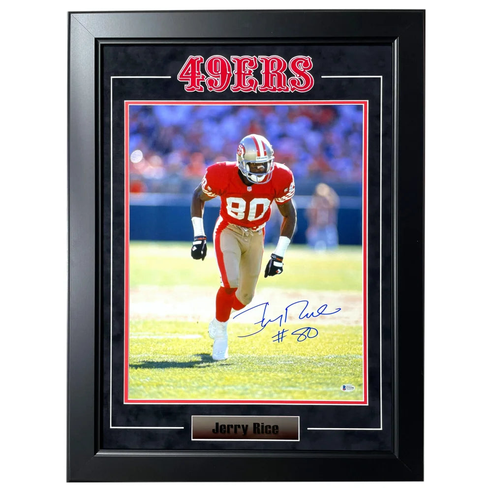 Jerry Rice Autographed San Francisco 49ers 16x20 Framed Photo - BAS Certified Signed Memorabilia - Perfect for NFL Fans, Man Cave Decor & Sports Collectors