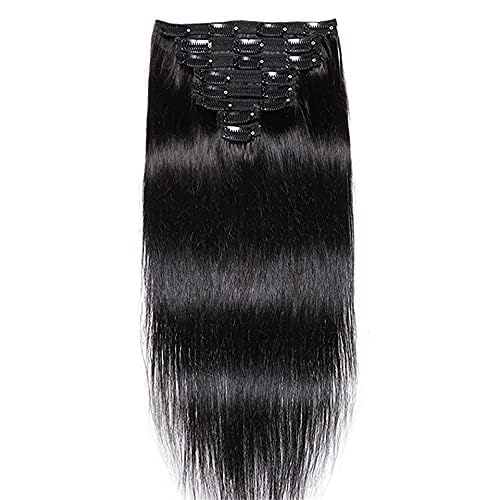 30 Inch Long Brazilian Human Hair Clip-in Extensions - Silky Straight 100% Remy Hair Weft - 150g Full Head Clip-in Hair Extensions for Black Women - #1 Jet Black - Perfect for Daily Styling, Parties & Special Occasions