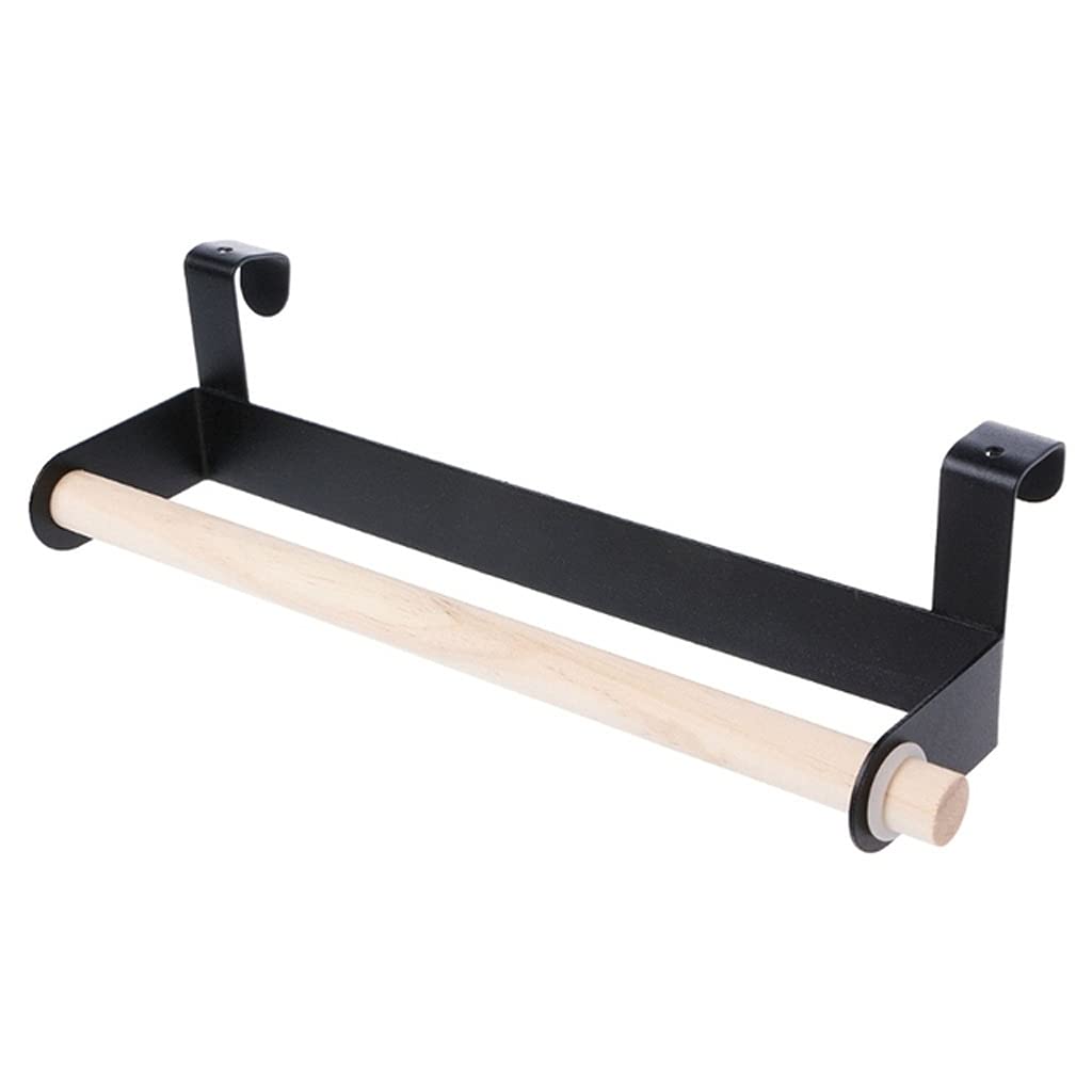 Under Cabinet Towel Holder - Black Kitchen Roll Paper Storage Rack & Bathroom Towel Hanger | Space-Saving Over The Door Organizer for Tissues, Napkins & Kitchen Towels - Perfect for Small Kitchens & Bathrooms