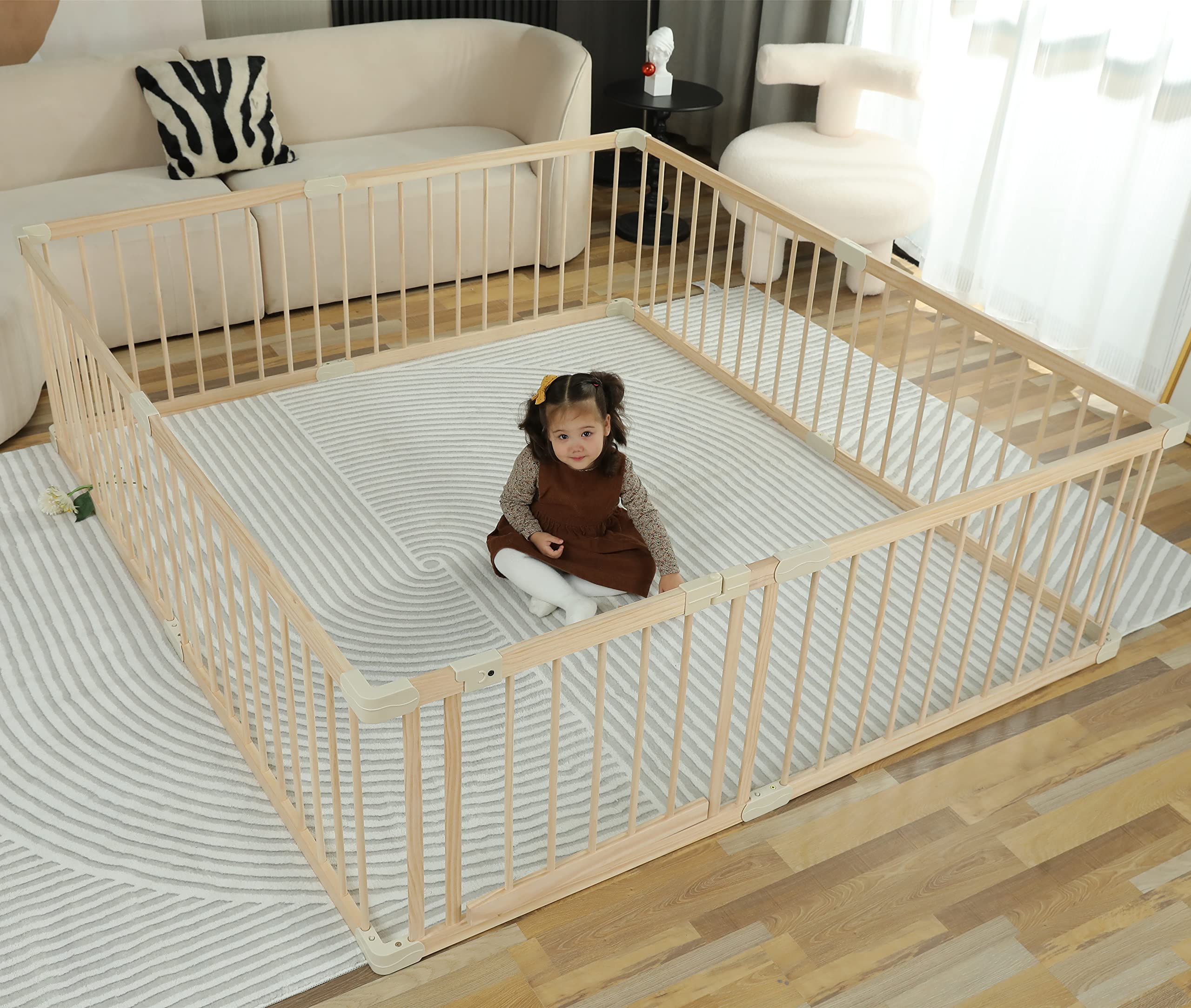 Conababy Large Wooden Baby Playpen (160x180cm) - Safe Play Yard for Toddlers & Kids Indoor, Daycare Play Area - Perfect for Home Gym, Nursery & Childproofing