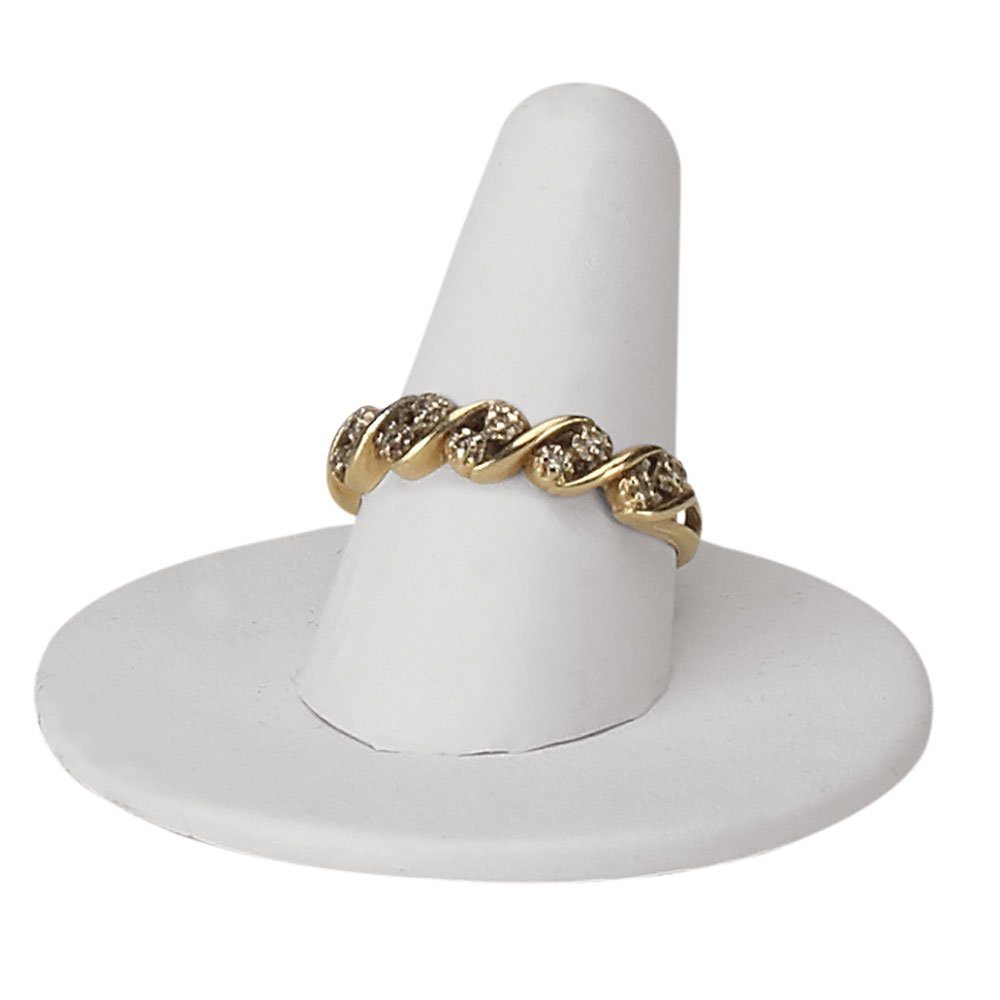 SSWBasics White Faux Leather Single Finger Ring Display Stand - Case of 50 Elegant Round Base Jewelry Displays for Rings - Perfect for Boutique Showcases, Wedding Ring Presentations & Retail Store Displays