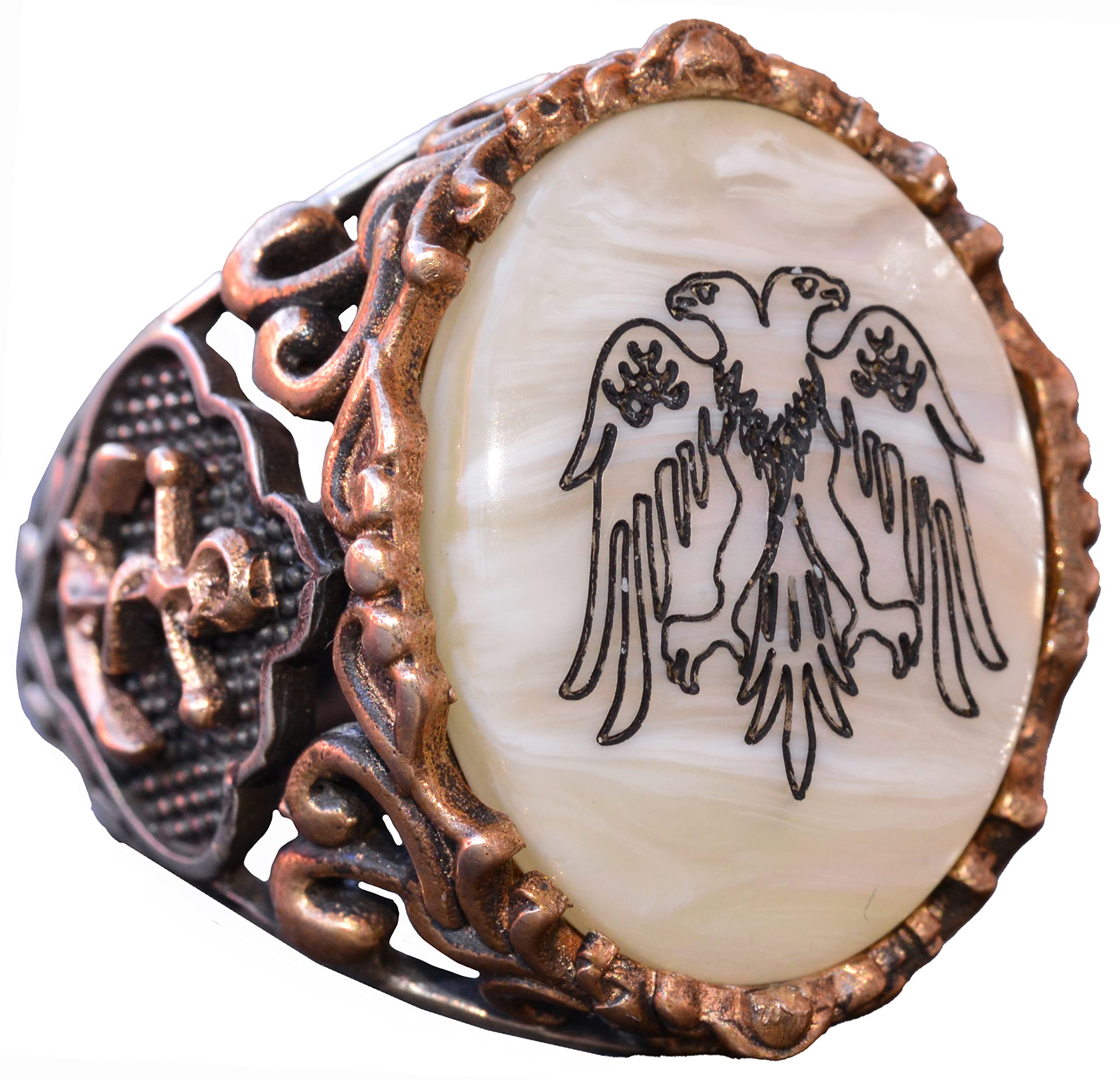 Real Natural Pearl Gemstone Sterling Silver Double Headed Eagle Ring for Women - Elegant Jewelry Gift for Anniversary, Wedding & Special Occasions
