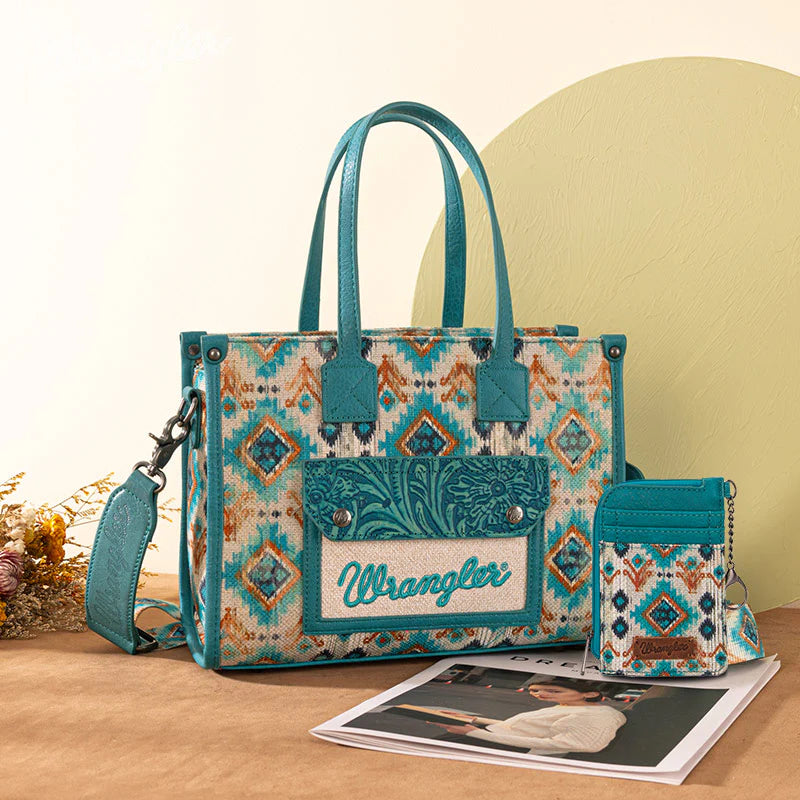Wrangler Aztec Concealed Carry Canvas Tote Bag Set for Women - Stylish & Durable CCW Purse with Multiple Pockets - Perfect for Travel, Shopping & Everyday Use