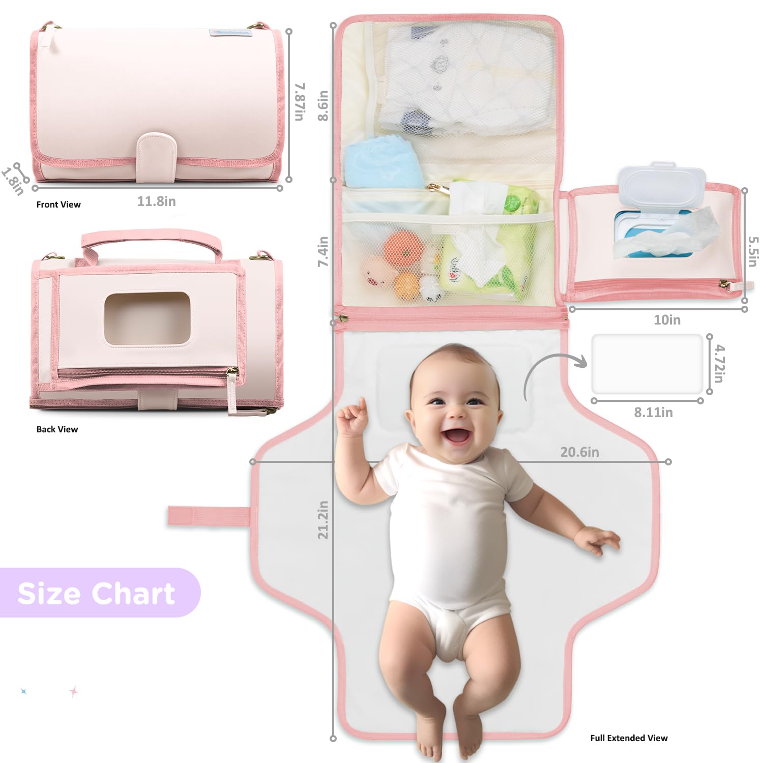 Portable Baby Diaper Changing Pad - Waterproof Travel Changing Mat for Newborns & Infants | Ideal for Nursery, Car, Stroller & On-the-Go Parents | Perfect Baby Shower Gift (Strawberries & Cream Design)
