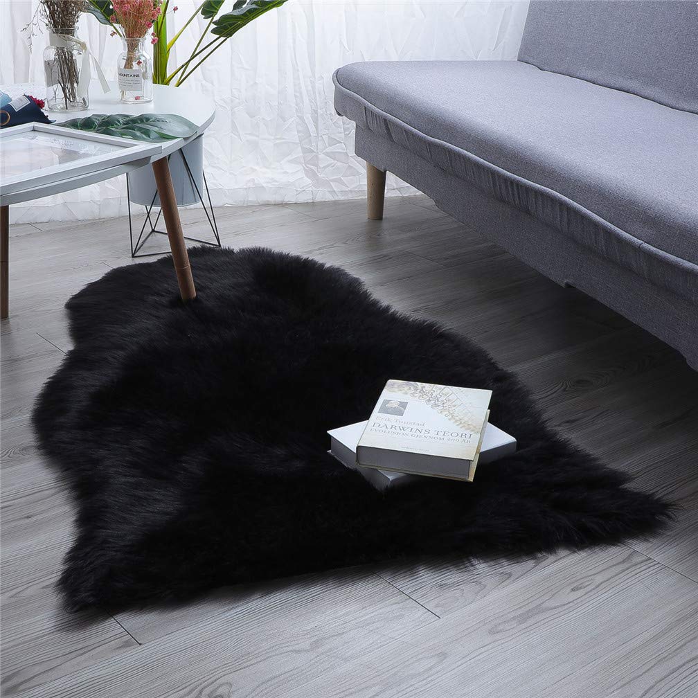 Luxury Soft Faux Fur Rug - White Sheepskin Chair Cover & Shaggy Area Rug for Bedroom, Living Room, Sofa - Non-Slip Floor Mat (Black, 2x3 Feet) - Perfect for Cozy Home Decor, Pet Bed & Nursery Flooring