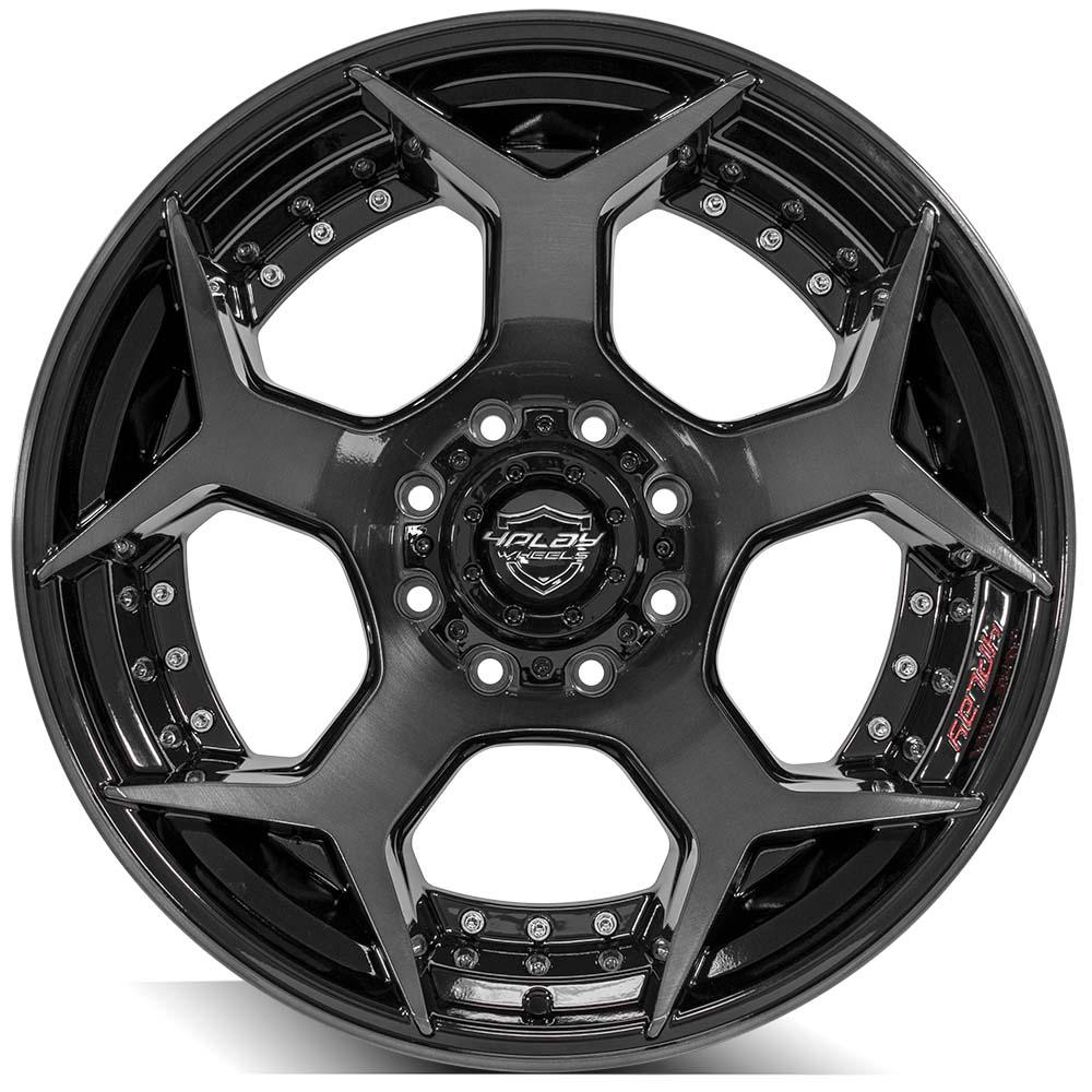 4Play Gen2 4P50 Gloss Black Wheels 22x12.0 with Brushed Face & Tinted Clear - 8x165.1mm Bolt Pattern, 124.9mm Offset - Perfect for Off-Road Trucks and SUVs