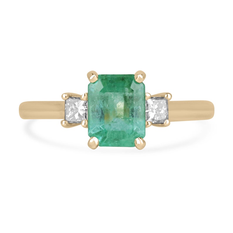 1.08tcw 14K Gold Emerald Cut & Diamond Three Stone May Birthstone Ring for Women - Elegant Birthstone Jewelry Gift for Mother's Day, Anniversary & Special Occasions