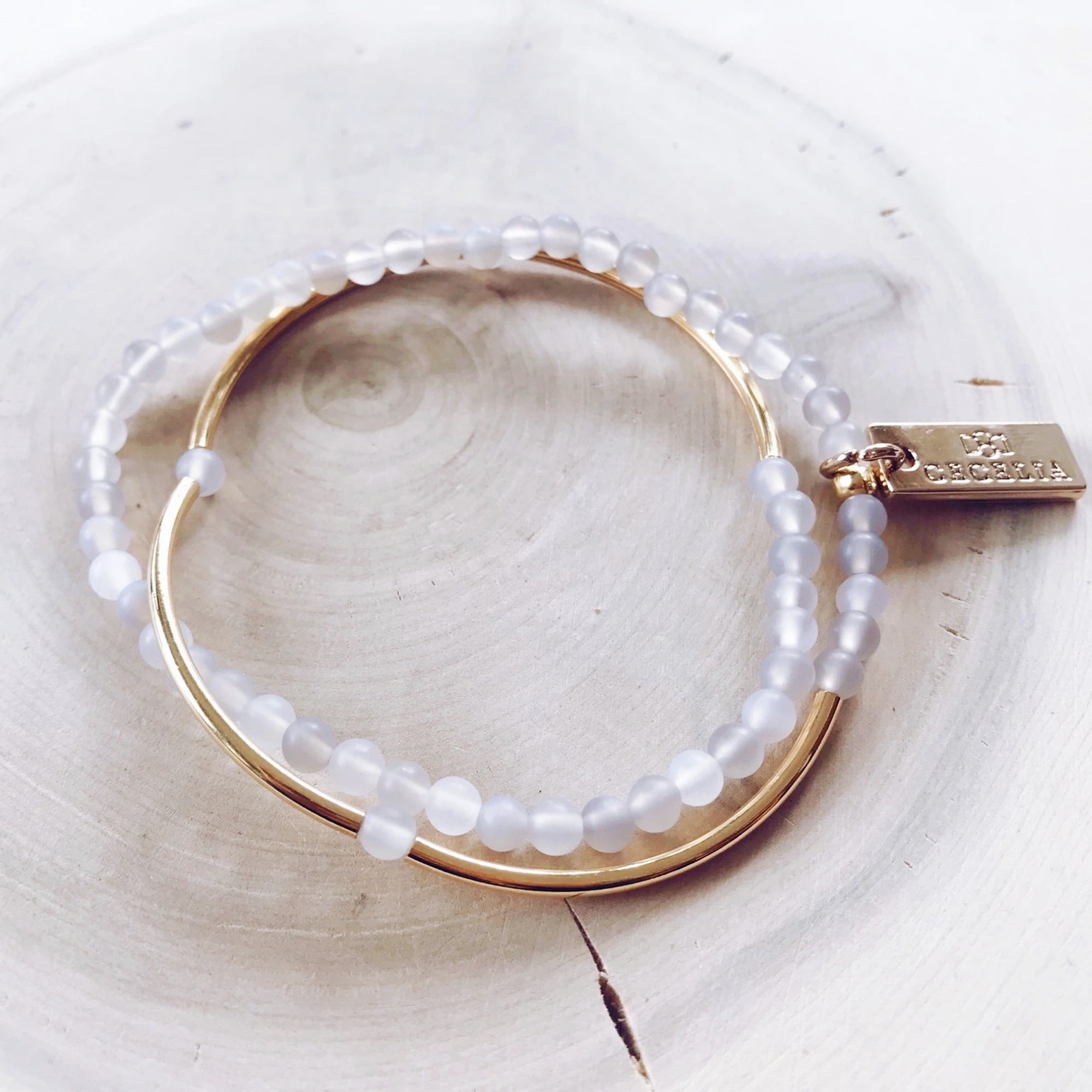 Cecelia Designs Gold and Grey Agate Double Wrap Bracelet for Women - Elegant Beaded Stone Wrist Jewelry for Casual Wear & Special Occasions