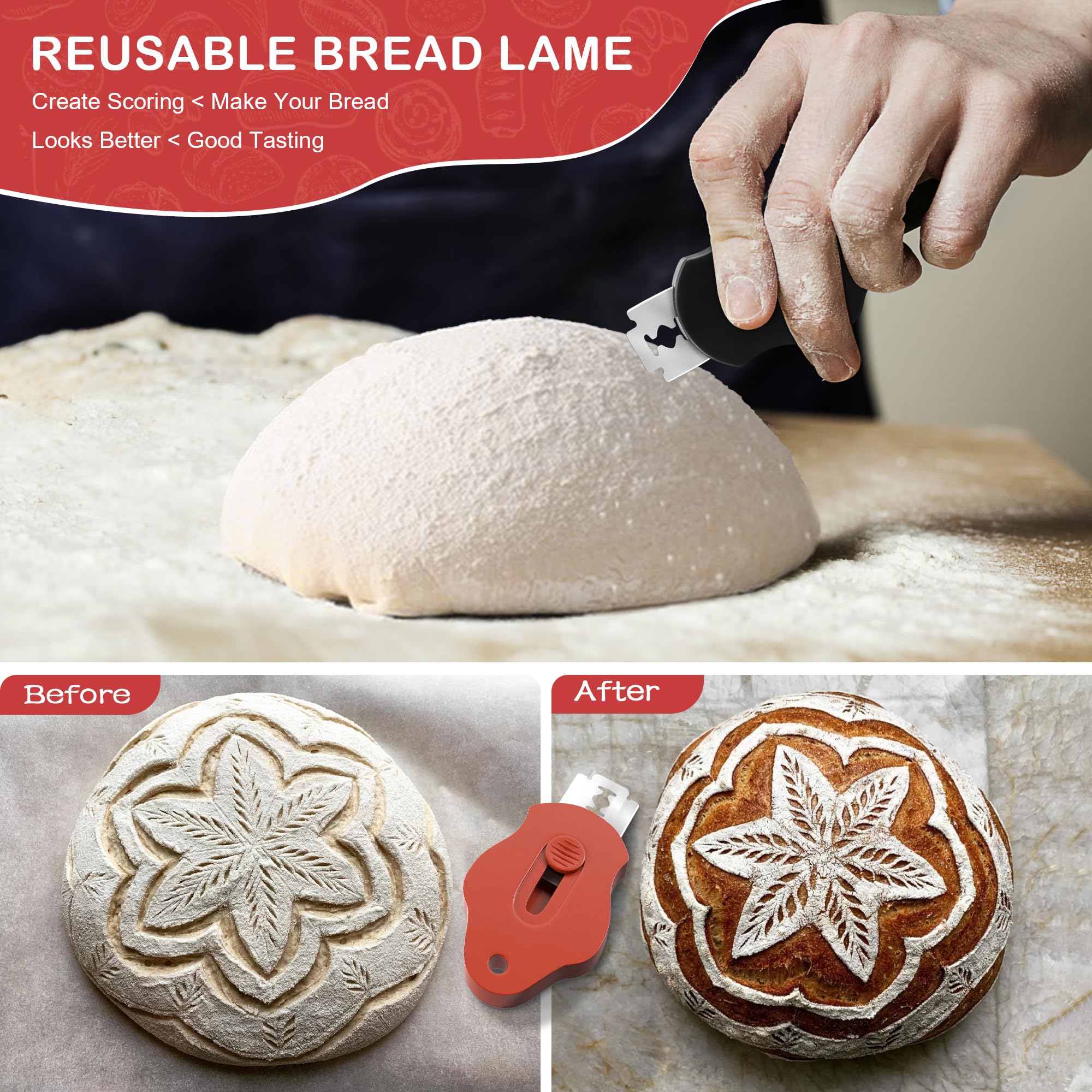 Professional Extractable & Magnetic Bread Lame Dough Scoring Tool with 5 Razor Blades - Best Sourdough Bread Baking Kit for Artisan Homemade Bread - Perfect for Bakers & Bread Making Enthusiasts (Black)