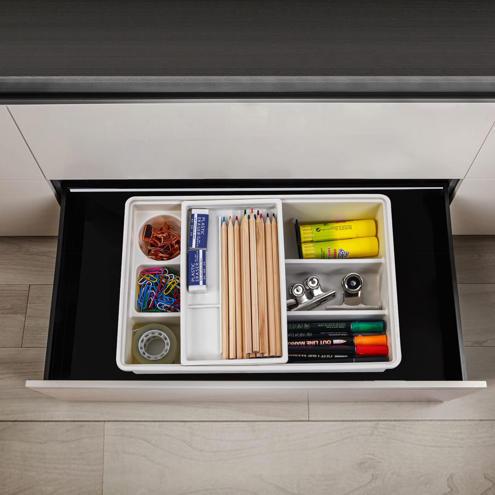 2-Pack Adjustable Desk Drawer Organizer Trays - Office & School Supplies for Junk Drawer Storage | Perfect for Home, Office, and Classroom Organization