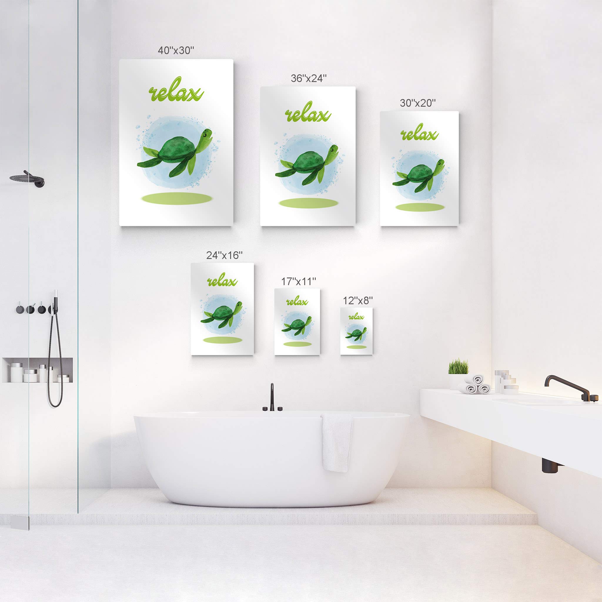Smile Art Design Relax, Soak, Unwind Quote Bathroom Decor - 3 Piece Metal Print Set with Sea Turtle, Starfish & Crab - Funny Bathroom Signs for Kids - Nursery Wall Art Ready to Hang (17x11 Inches) - Perfect for Coastal Themed Bathrooms, Beach House Decor & Children's Room Wall Decor