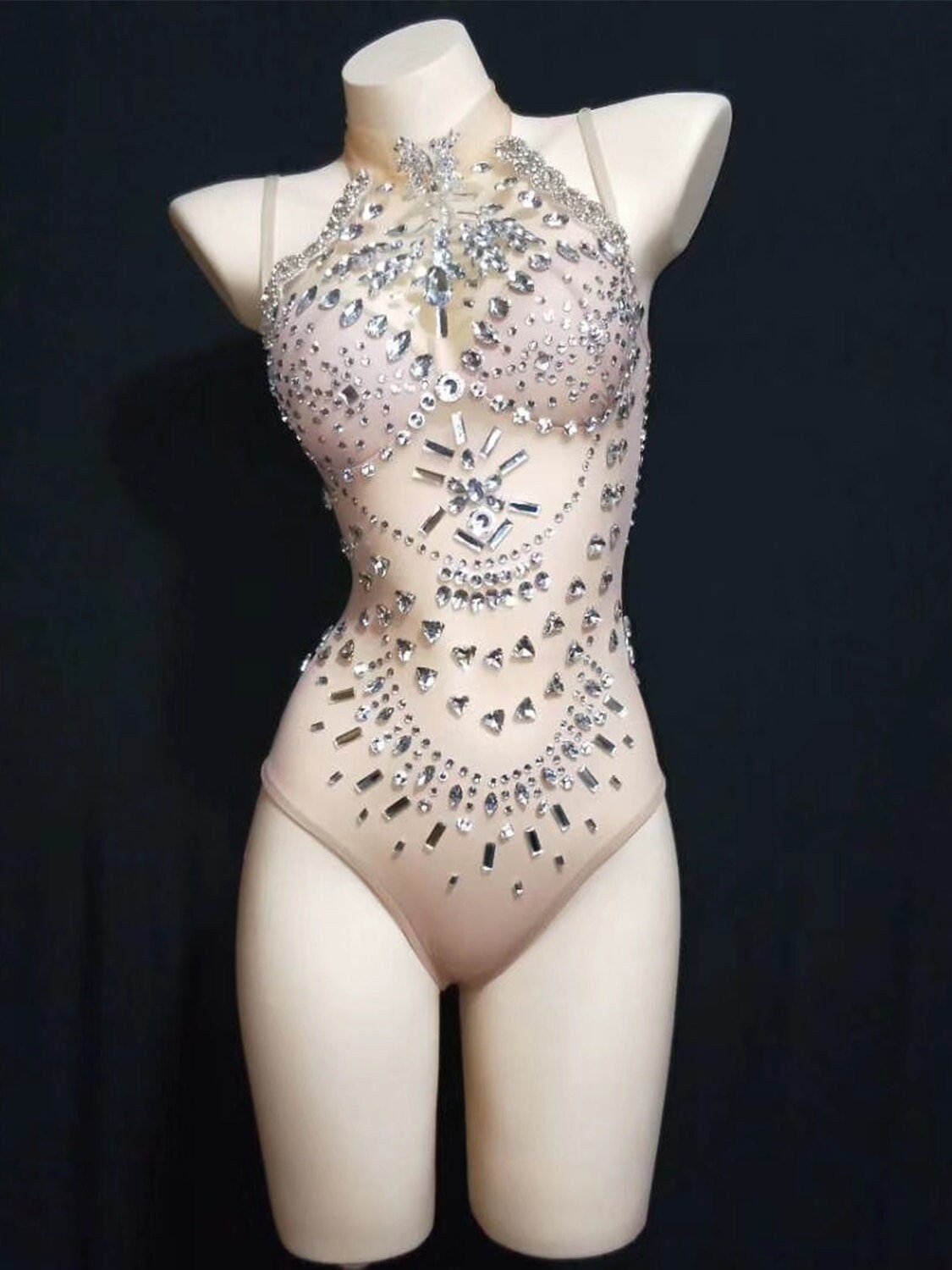 Sparkling Rhinestone Bustier Bodysuit with Swarovski Crystals - Elegant Bridal Lingerie & Bachelorette Party Outfit for Weddings, Honeymoons & Special Occasions