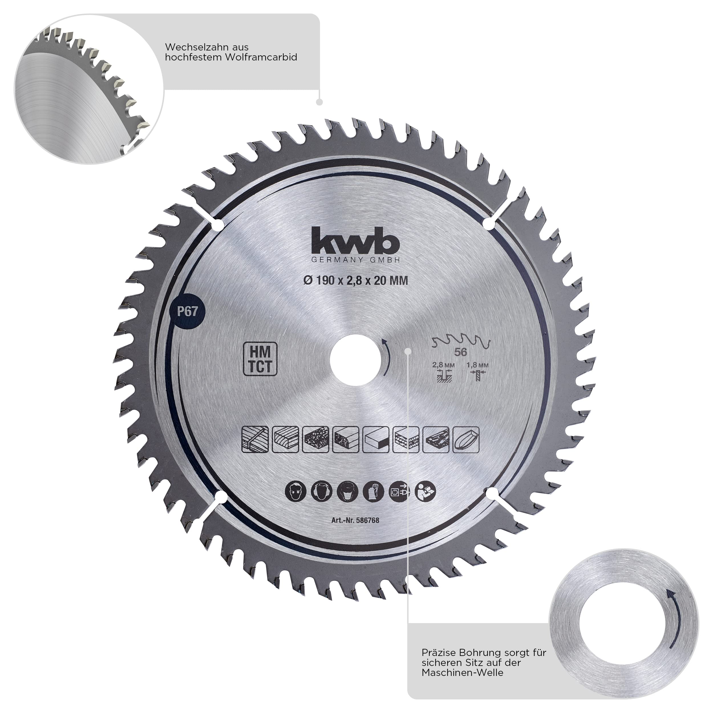 KWB 587868 210mm 64-Tooth Circular Saw Blade for Wood & Hardwood - Precision Fine Cut with 30mm Arbor | Ideal for Carpentry, DIY Projects & Professional Woodworking