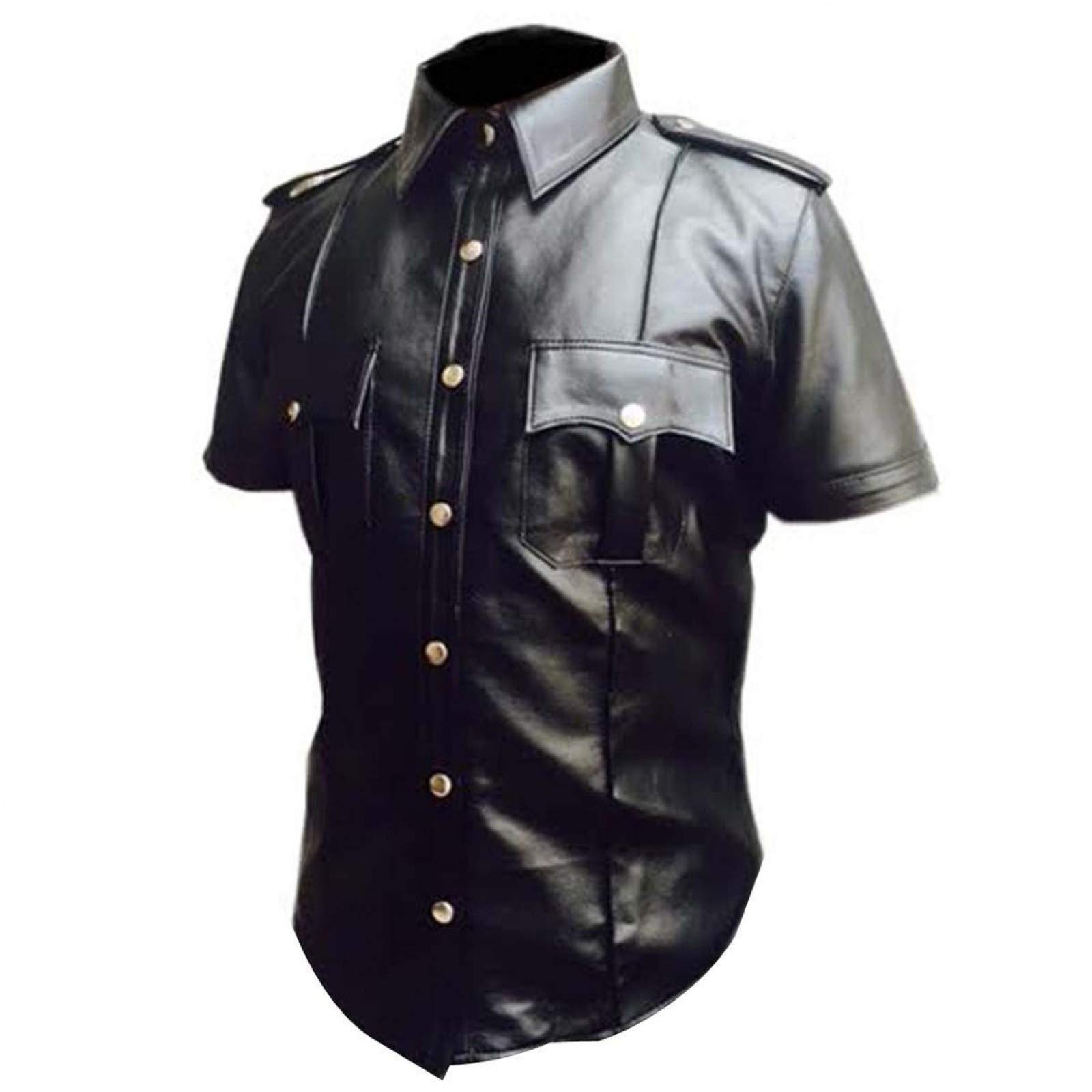 Genuine Cow & Sheep Leather Police Uniform Shirt for Men - Premium Real Leather Shirt for Law Enforcement & Cosplay - Perfect for Halloween, Uniform Parties & BLUF Events