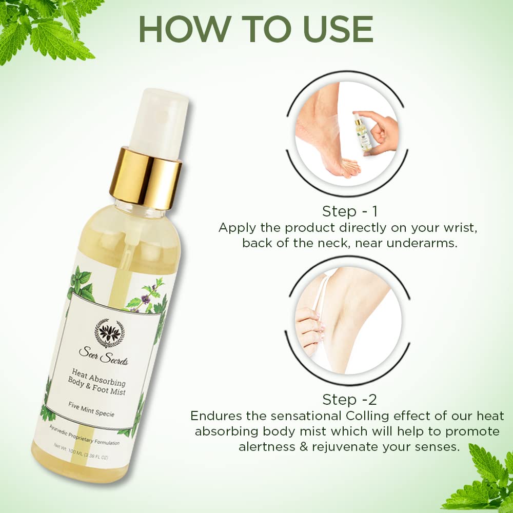 Seer Secrets Five Mint Cooling Body & Foot Mist Spray – 100ml Refreshing Liquid Air Conditioner for Men & Women | Perfect for Gym, Travel & Hot Weather Relief