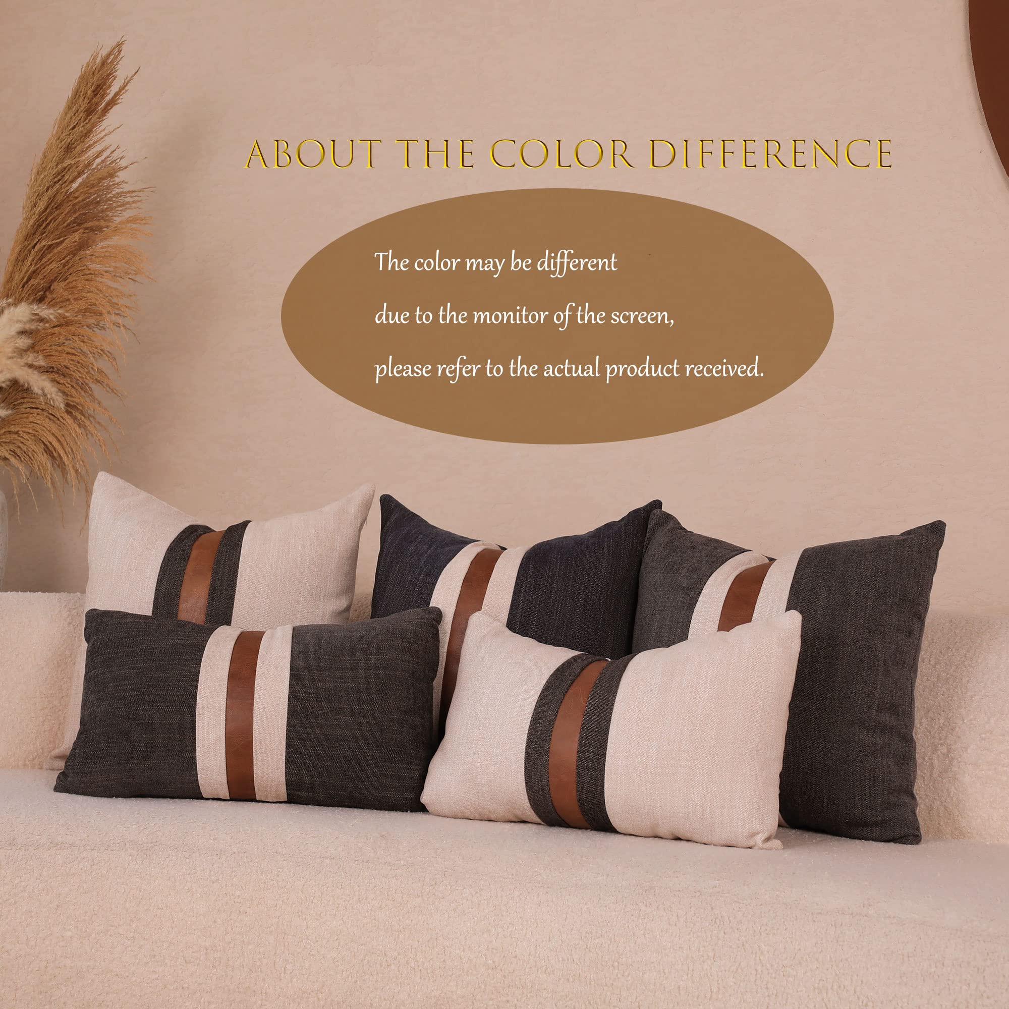 BOYSUM 22x22 Inch Faux Leather Throw Pillow Covers - Farmhouse Decorative Accent Pillows for Couch, Sofa & Bed - Modern Brown Beige Home Decor - Perfect for Living Room, Porch & Outdoor Furniture