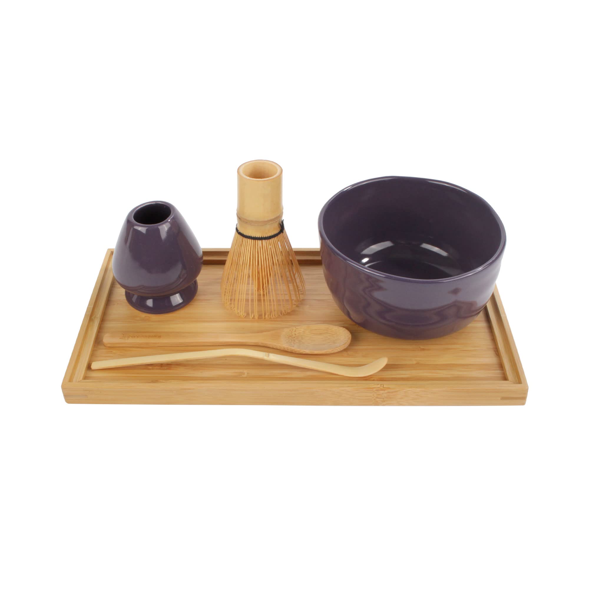 BambooMN Premium Matcha Bowl Set - 10-Piece Japanese Tea Ceremony Kit (Bowl, Stand, Whisk, Scoop, Spoon & Tray) in Elegant Purple - Perfect for Home Tea Brewing, Zen Meditation & Gift Giving
