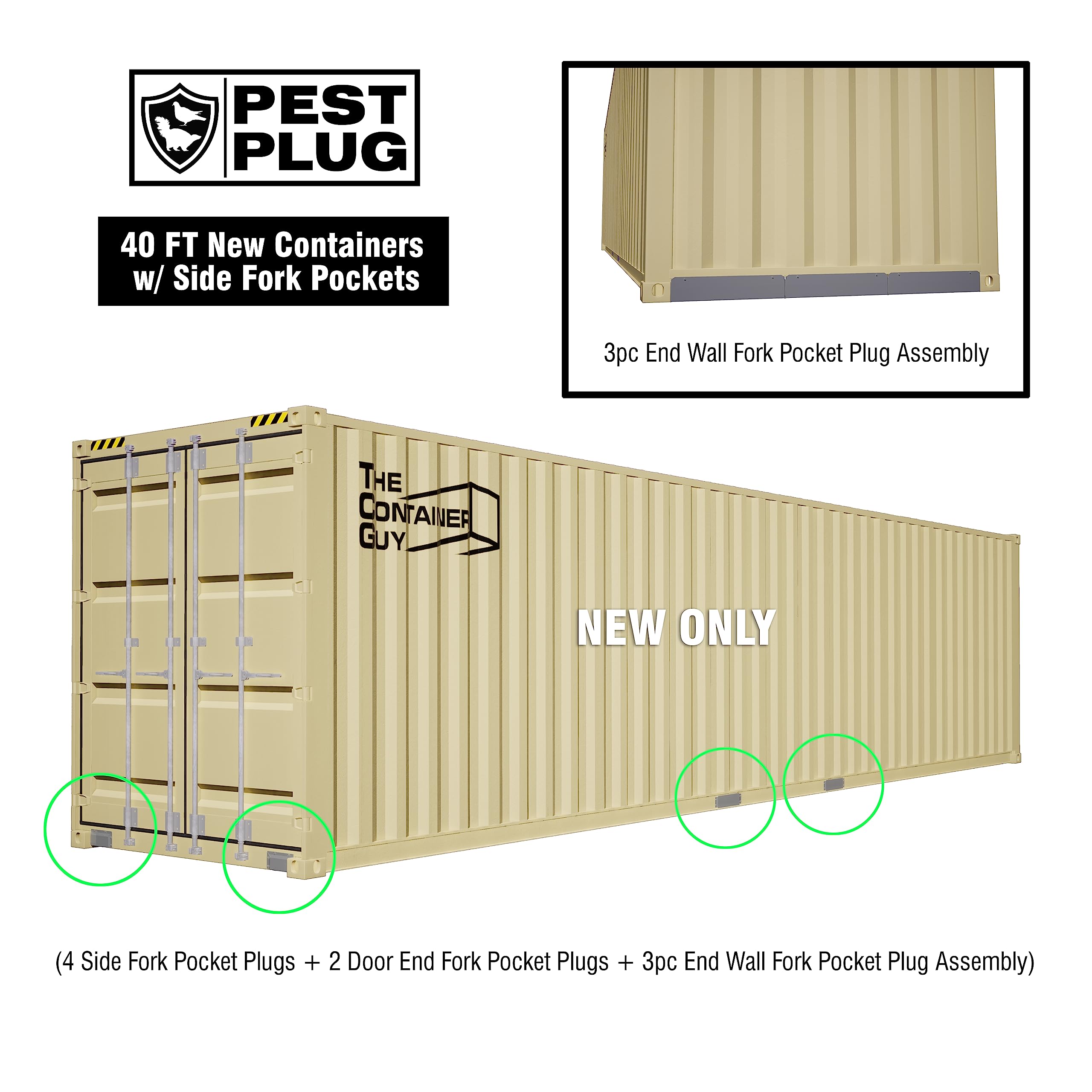 Pest Plug Fork Pocket Covers for Shipping Containers - 40FT New 4 Side + 2 Door End + 3pc End Wall - Animal & Bird Proof Seal for Cargo Protection | Ideal for Sea Cans, Storage, and International Shipping