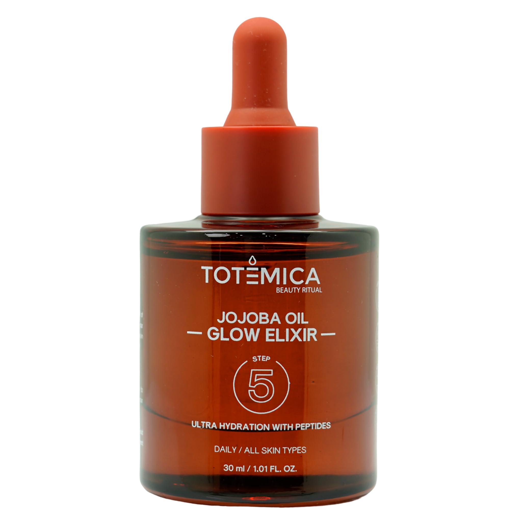 Organic Jojoba Oil Glow Elixir – Hydrating & Anti-Aging Face Oil with Peptides | Vegan, Non-Comedogenic Facial & Body Moisturizer for Dry Skin & Hair Care (1.01 Fl Oz) | Perfect for Night Routine, Massage & DIY Beauty Treatments