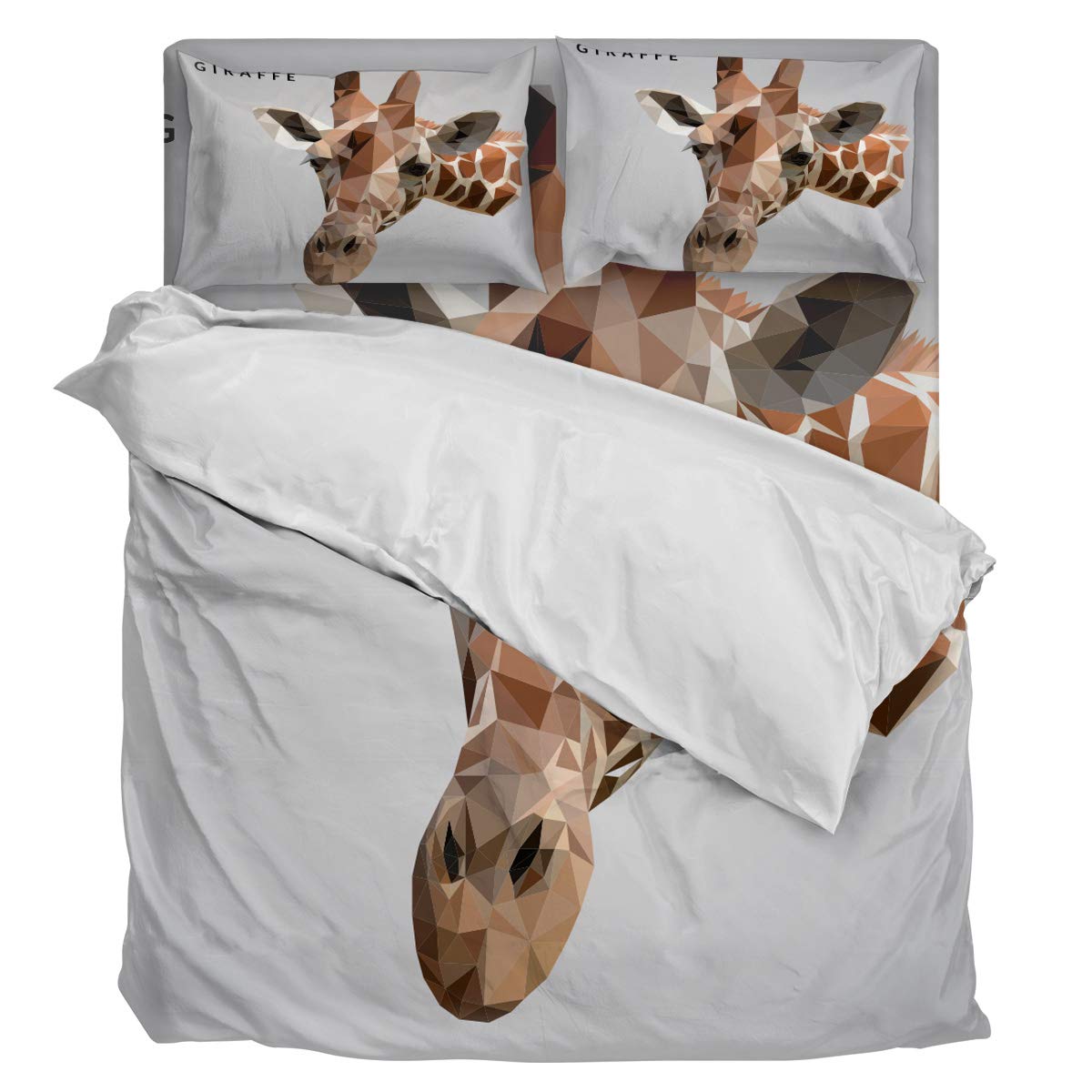 Luxury 4-Piece Full Size Duvet Cover Set - Soft Geometric Giraffe Pattern Bedding (Duvet Cover + Fitted Sheet + 2 Pillowcases) | Modern Low Poly Style for Master Bedroom & Guest Room Decor