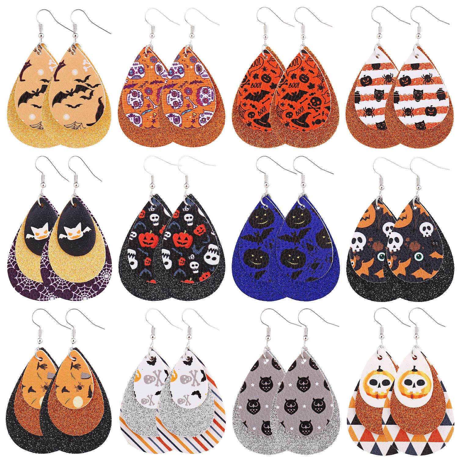 Hypoallergenic Halloween Drop Earrings for Women - 12 Pairs Pumpkin Bat Ghost Dangle Earrings | Cute Halloween Jewelry Gift for Girls & Women | Perfect for Costume Parties, Trick-or-Treating & Festive Decorations