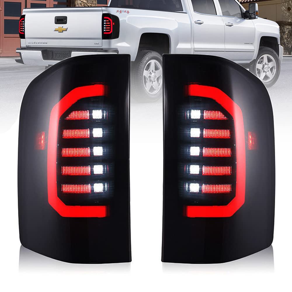 2007-2013 Chevy Silverado LED Tail Lights - Full LED Design with Black Housing - Brake, Reverse & Turn Signal Lamps - Driver & Passenger Side - Perfect for Night Driving & Car Customization