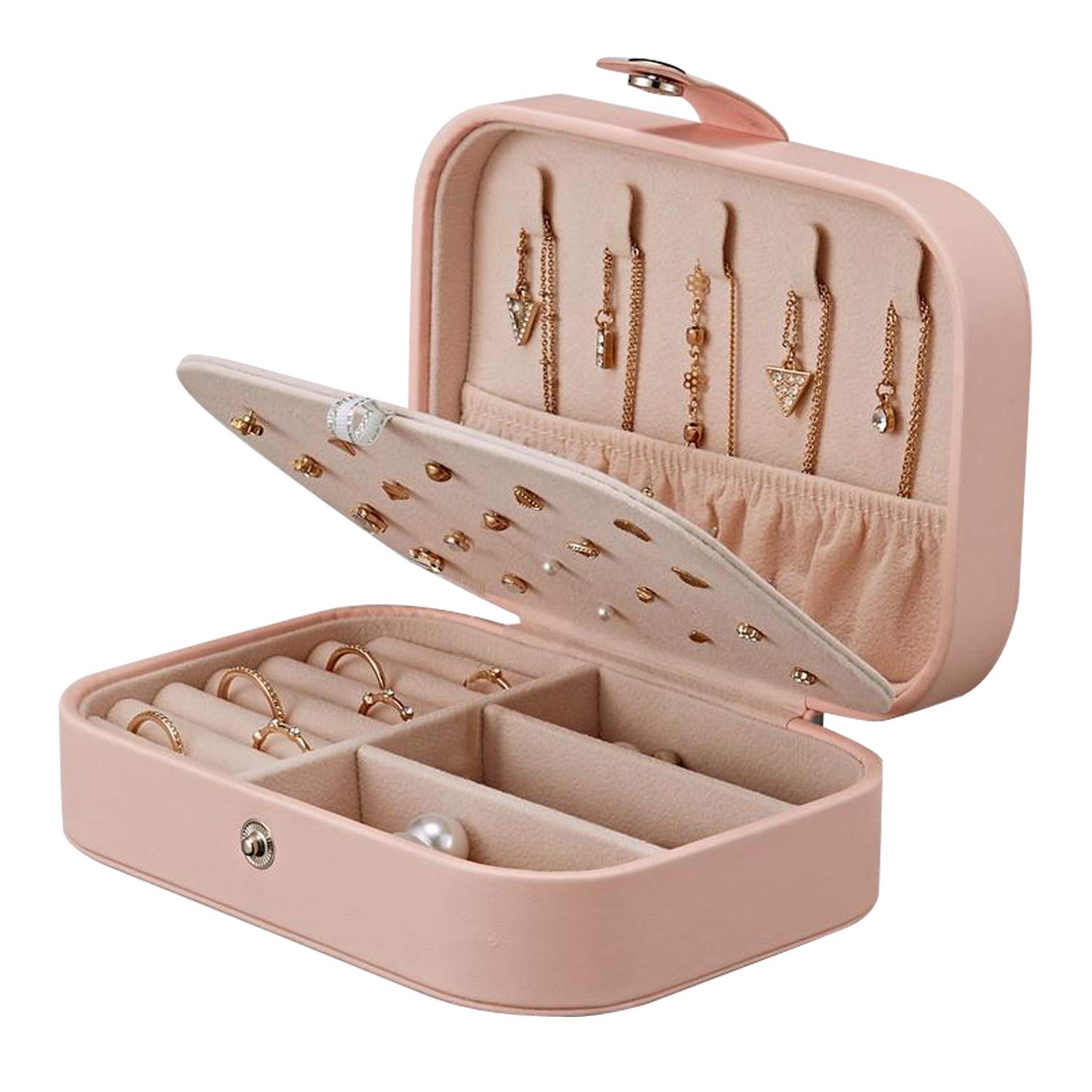 SUA Jewelry Organizer for Women - Double Layer Travel Jewelry Box with PU Leather Case - Perfect for Earrings, Rings, Necklaces & Bracelets - Compact Portable Jewelry Storage Solution for Travel, Home & Gift Giving