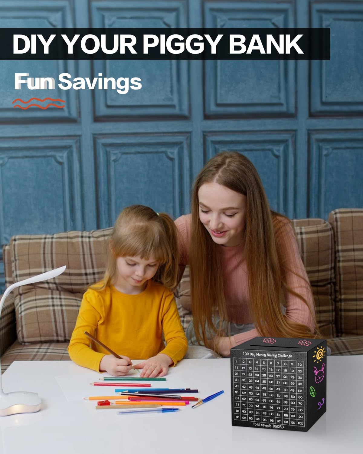 Unbreakable Metal Piggy Bank for Adults - Save $5,050 with 100 Day Money Challenge | Stainless Steel Savings Box (4.72 Inch, Black) | Must Break to Open | Perfect for Budgeting, Emergency Funds & Financial Goals