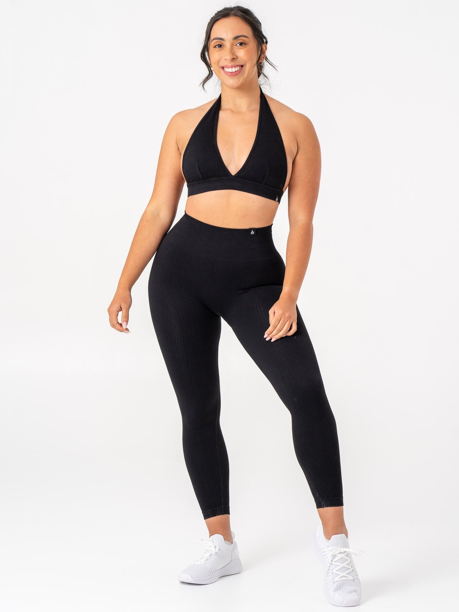 High Waist Rib Scrunch Seamless Leggings for Women - Black - Yoga, Workout & Everyday Wear