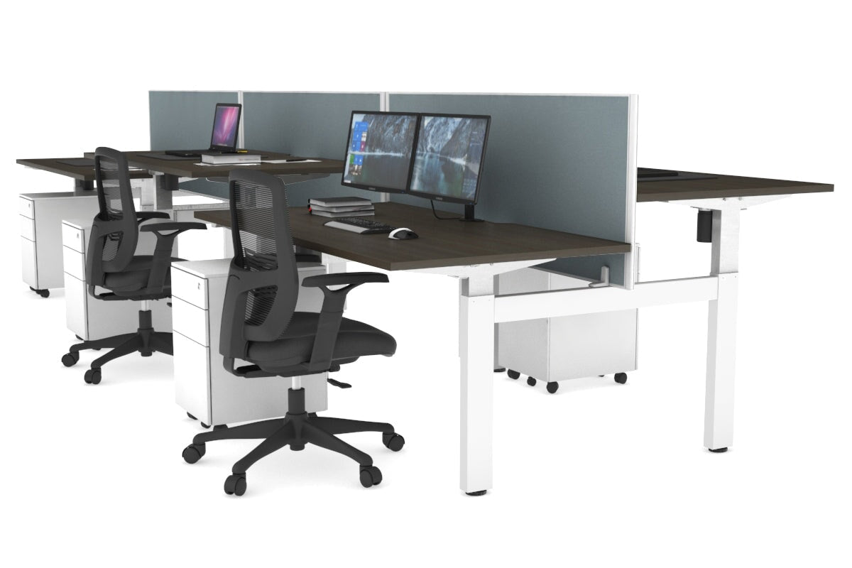 Height Adjustable 6-Person H Bench Workstation with White Frame - 1600L x 800W, Cable Management Scallop | Ideal for Office, Coworking Spaces & Collaborative Work Environments
