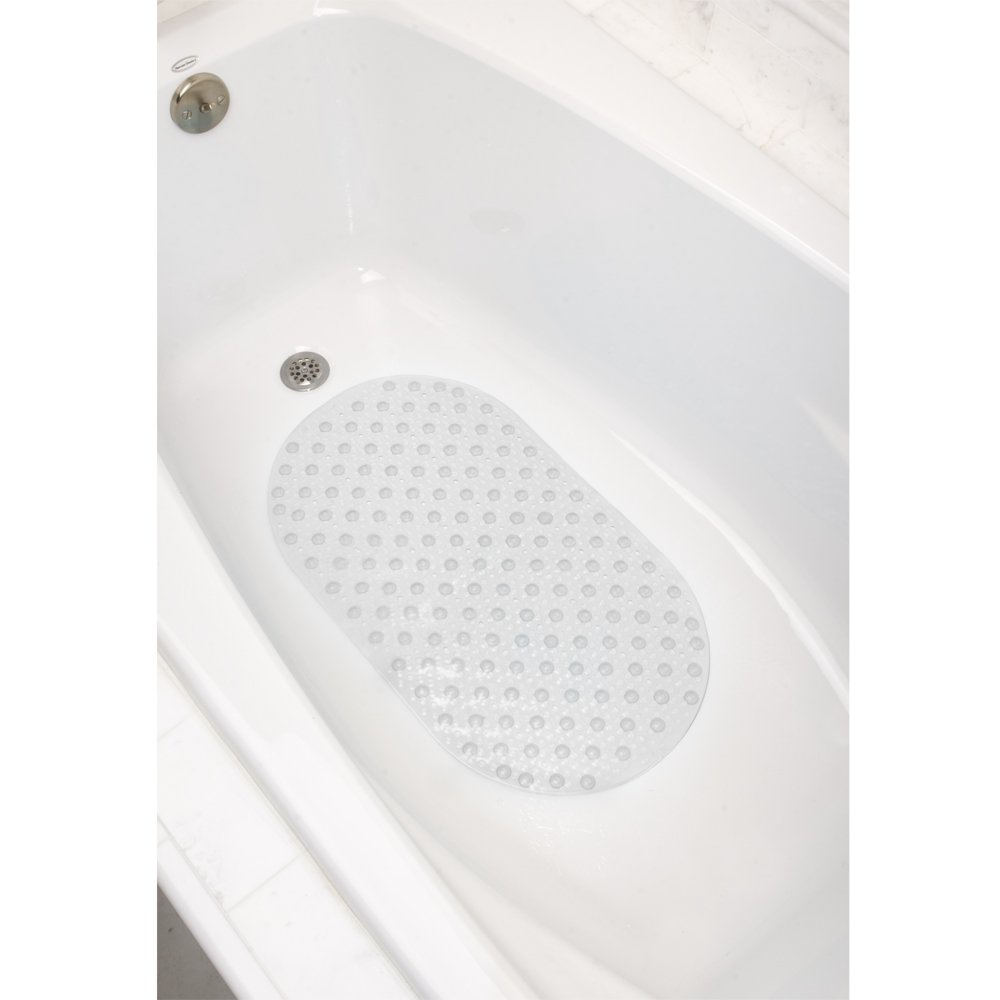 Non-Slip Oval Bubble Bath Mat with Strong Suction Cups - Phthalate-Free, 27.5