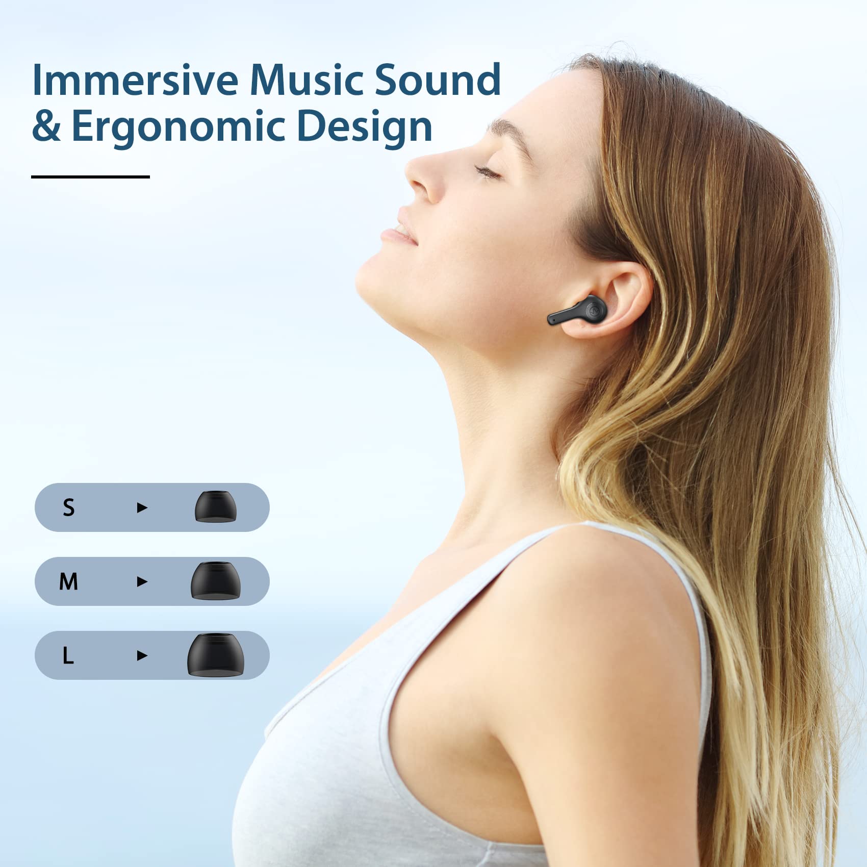 Wireless Bluetooth Earbuds with 50H Playback, IPX7 Waterproof, Wireless Charging Case & LED Power Display - Stereo Sound, Built-in Mic for Clear Calls - Perfect for Workout, Running, Home Office & Travel