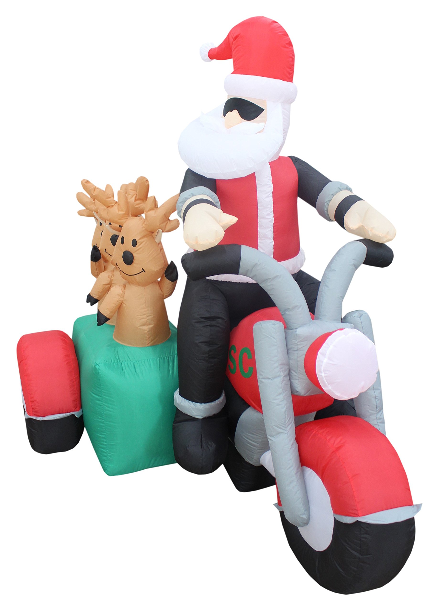 6ft Inflatable Santa Claus & 3 Reindeer Motorcycle + 8ft Santa Fishing Boat Christmas Decorations Set - Outdoor Holiday Party Decor for Yard, Lawn, and Home