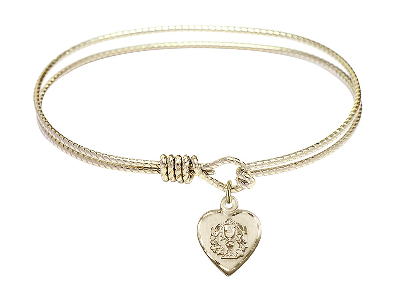 F A Dumont 7 1/4 Inch Oval Eye Hook Bangle Bracelet with Heart & Communion Charm - Elegant Jewelry for Weddings, Baptisms & Special Occasions