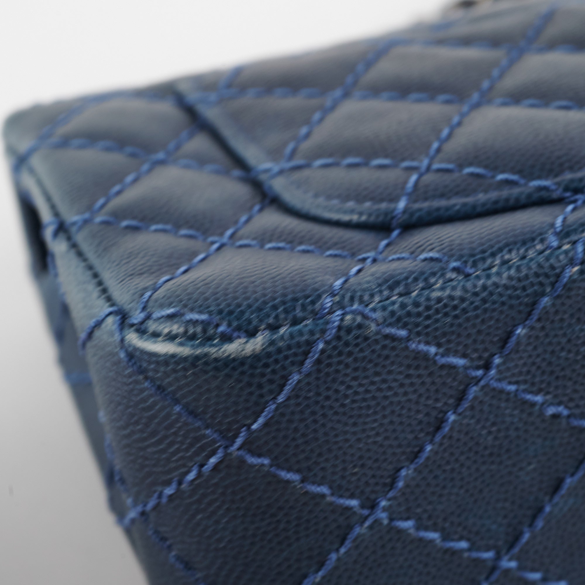 Chanel Mini Rectangular Flap Bag in Blue Caviar Leather - Perfect for Evening Out & Special Occasions