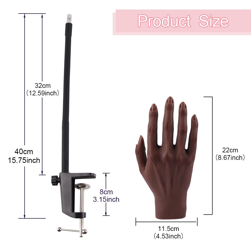 Professional Silicone Practice Hand for Acrylic Nails - Adjustable Mannequin Hand for Nail Art Training - Life-Size Fake Hand for DIY Nails, Beginners & Salon Artists - Perfect for Home Practice, Nail School & Professional Demonstrations