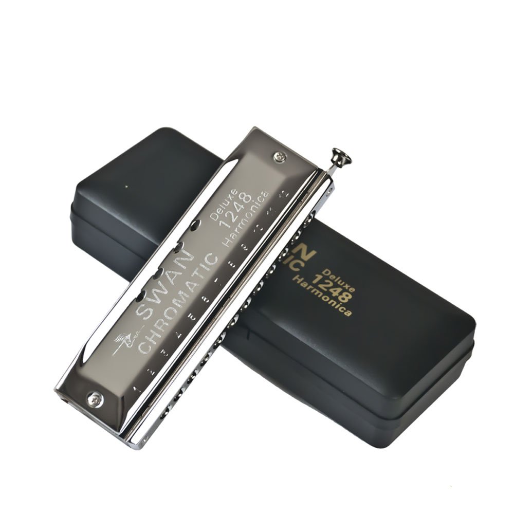Premium Swan Chromatic Harmonica 12 Hole 48 Tone - Professional Thick Reed Plate for Blues, Jazz & Classical Music - Perfect for Performers & Music Enthusiasts