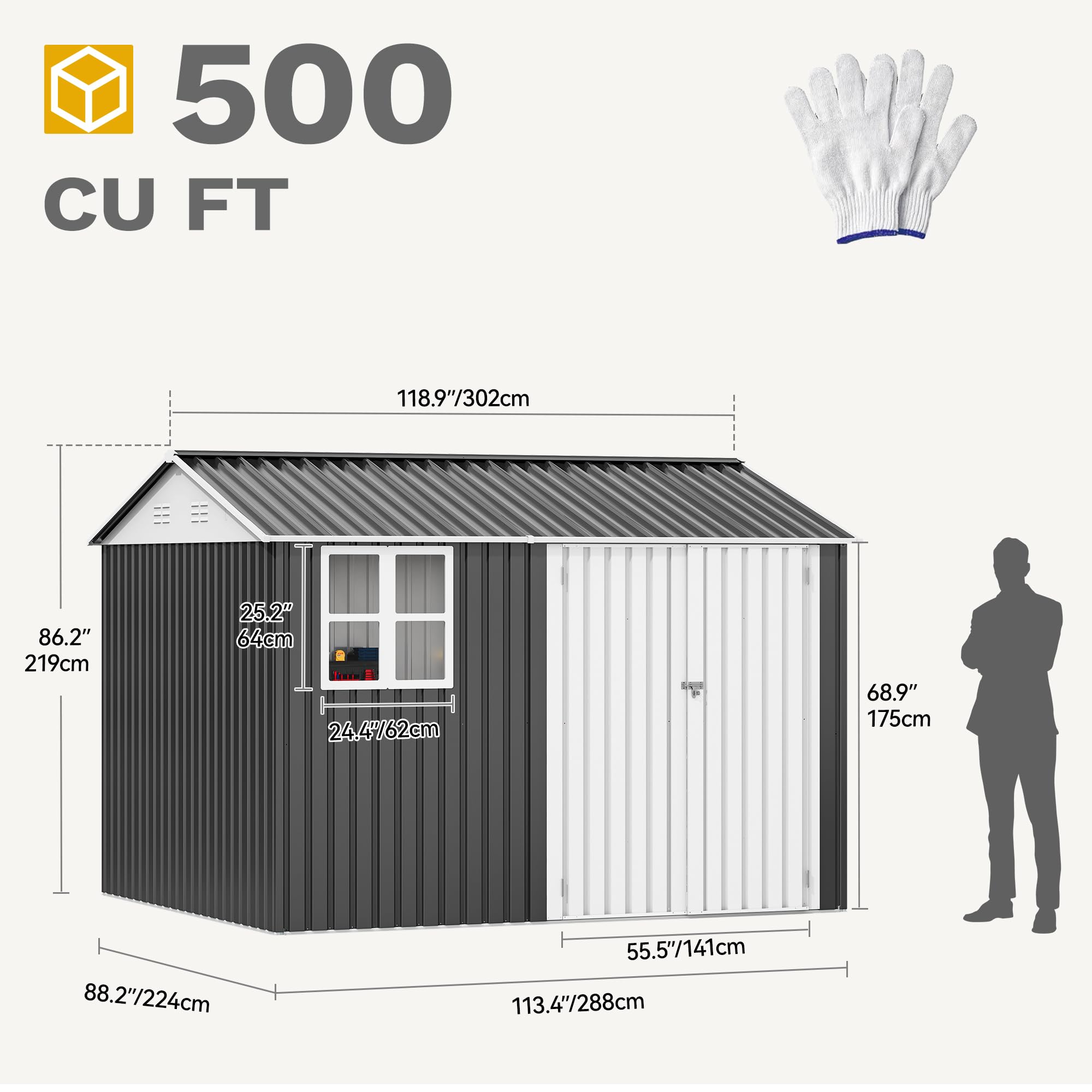 DWVO 10x8ft Heavy Duty Metal Outdoor Storage Shed with Window & Lockable Door - Large Steel Garden Shed with Sloped Roof for Backyard, Patio, Garage - Perfect for Storing Lawn Equipment, Tools & Seasonal Items (Dark Gray)