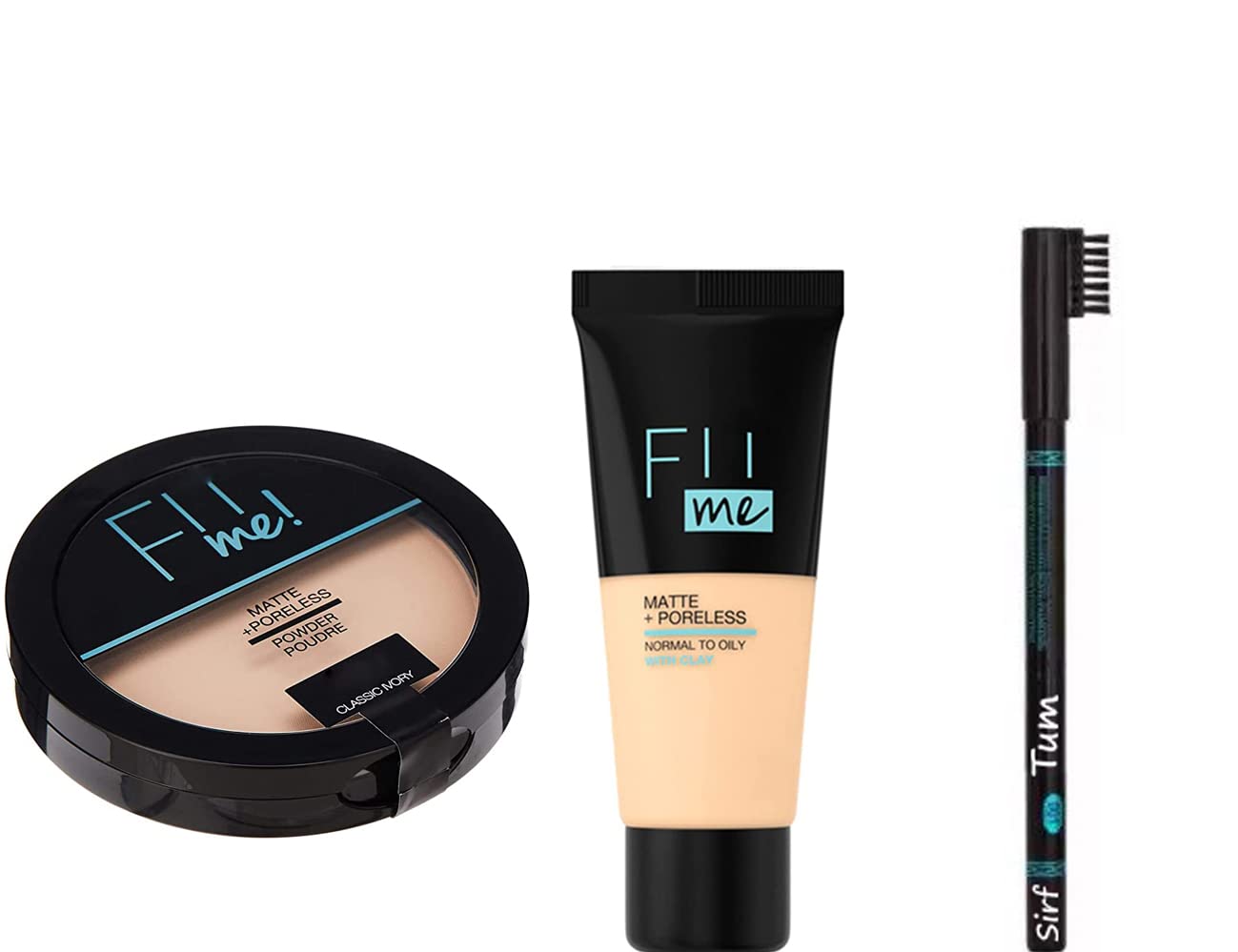 SIRF TUM 7 FITME POWDER - Oil Control Compact Powder for Pore-less Matte Finish, Absorbs Oil All Day - Matte Liquid Foundation & Eyebrow Pencil Set | Perfect for Daily Makeup, Office Wear, and Long-Lasting Coverage